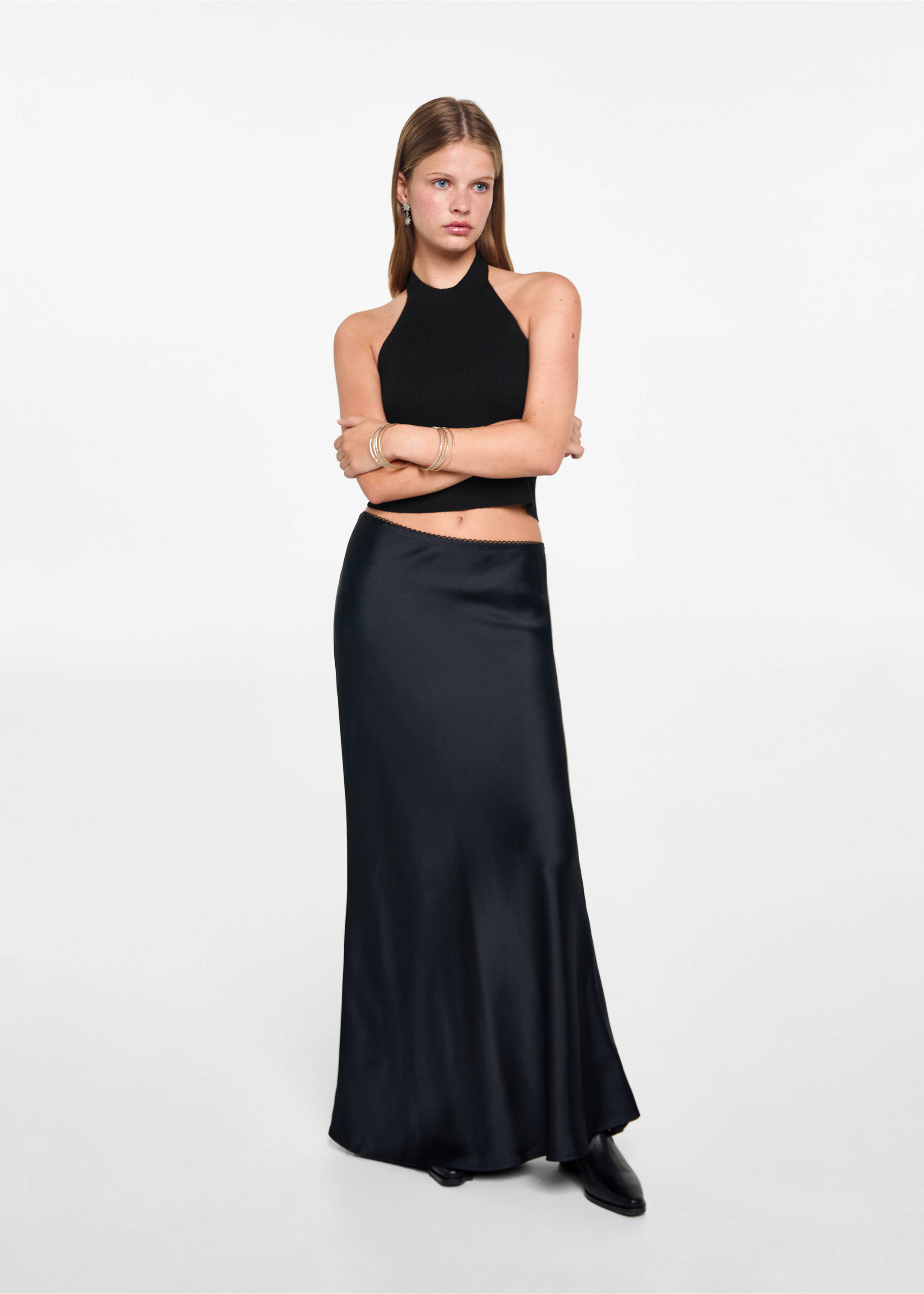 Knit halter top - General plane, Black. Ref: 77036738-00.