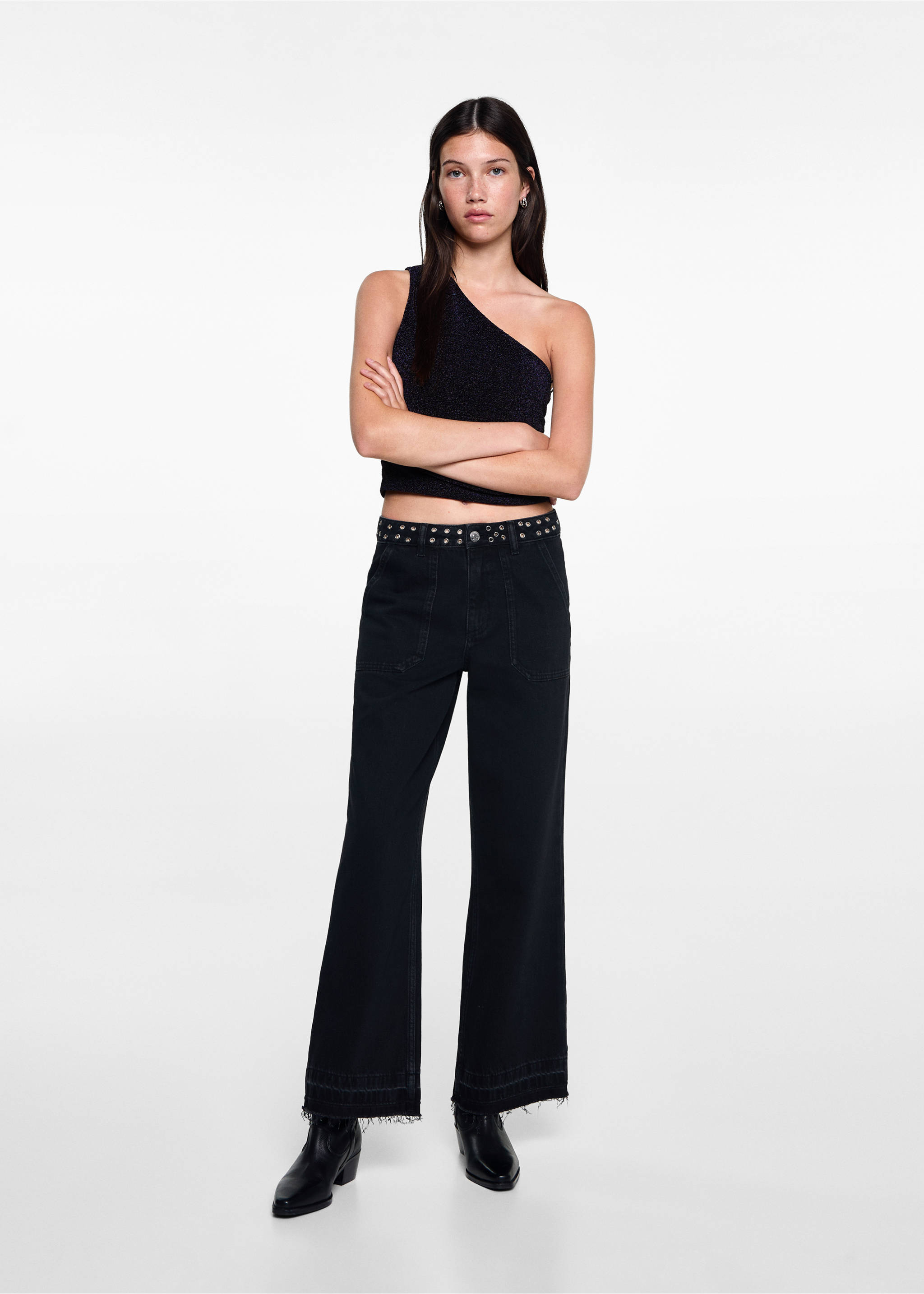 Asymmetrisches Lurex-Top - Allgemeine Ansicht, Blau. Ref: 77036752-00.