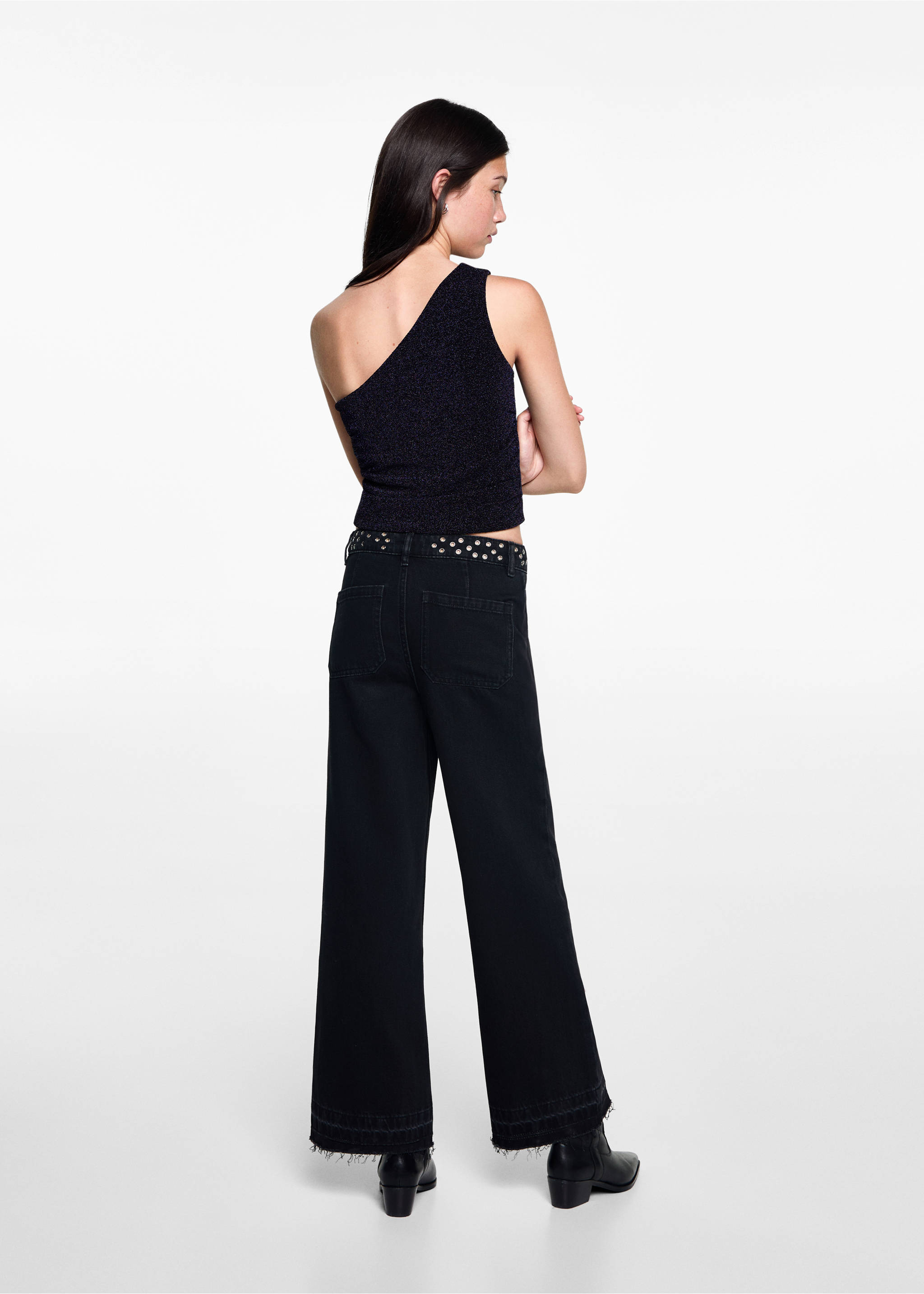 Asymmetrisches Lurex-Top - Rückseite des Artikels, Blau. Ref: 77036752-00.