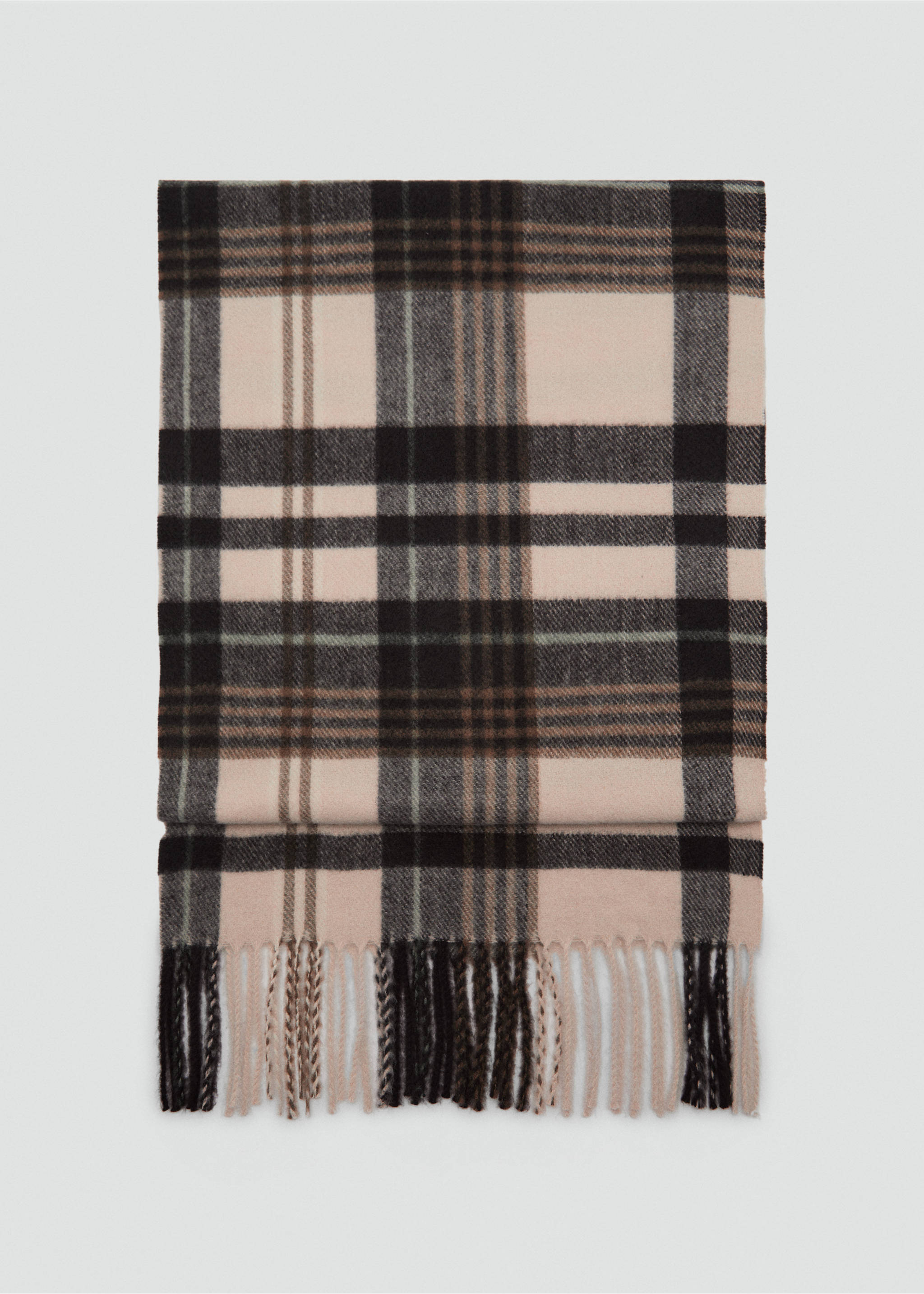 Check fringed scarf - Article without model, Brown. Ref: 77037114-00.