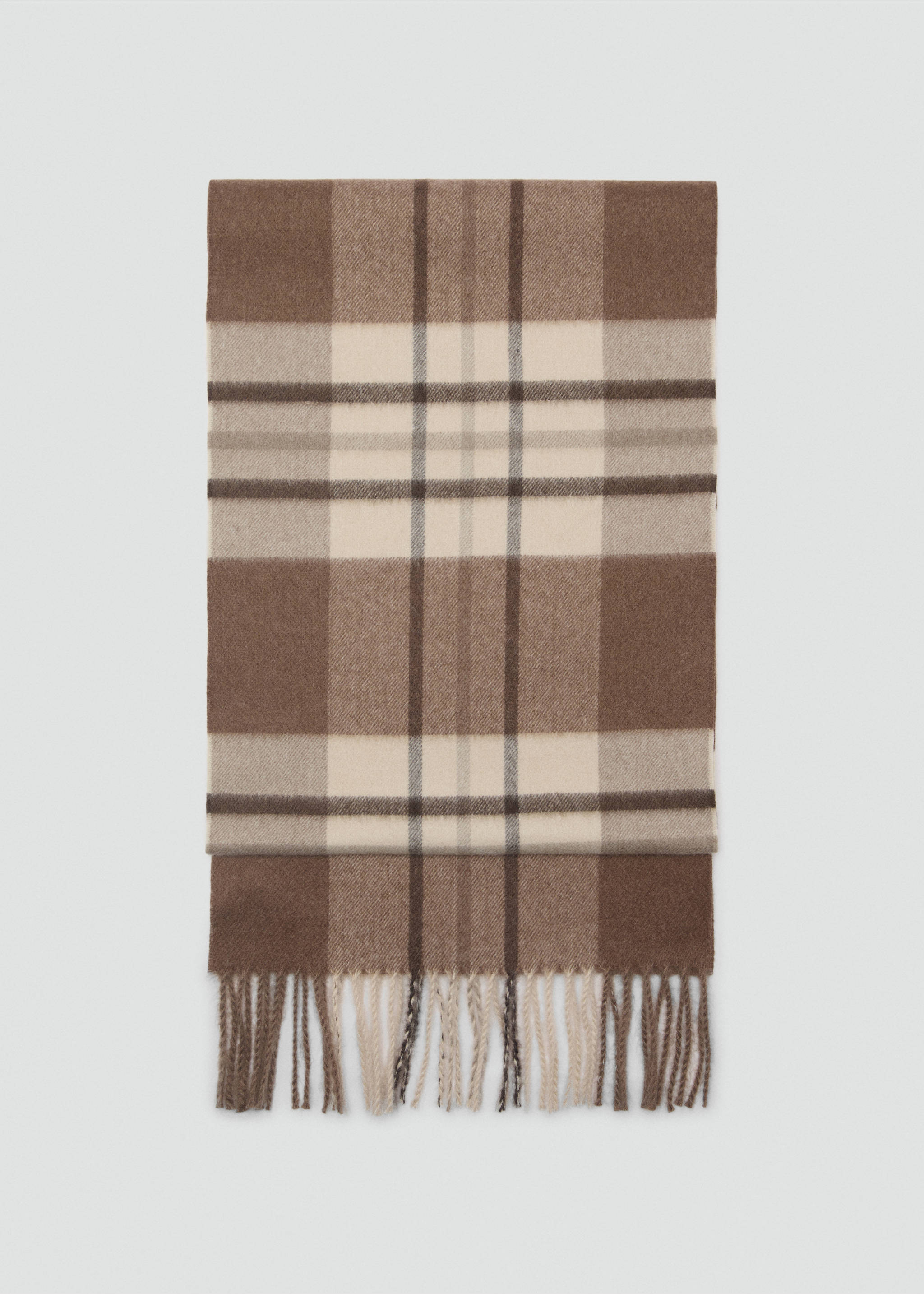 Karierter Fransenschal - Artikel ohne Model, Khaki. Ref: 77037115-00.