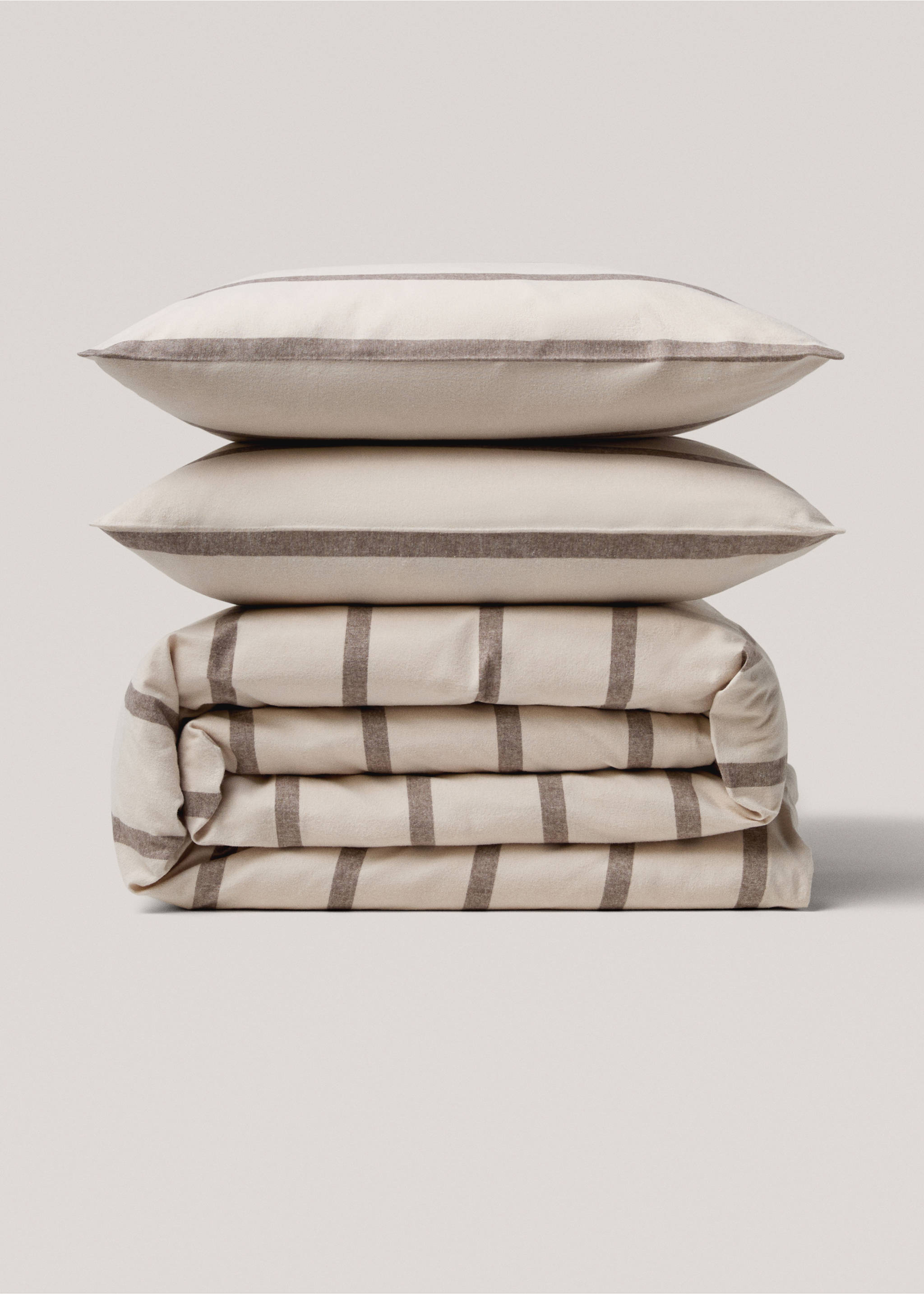 100% cotton flannel striped duvet cover for 150cm bed - Article without model, Beige. Ref: 77037661-00.