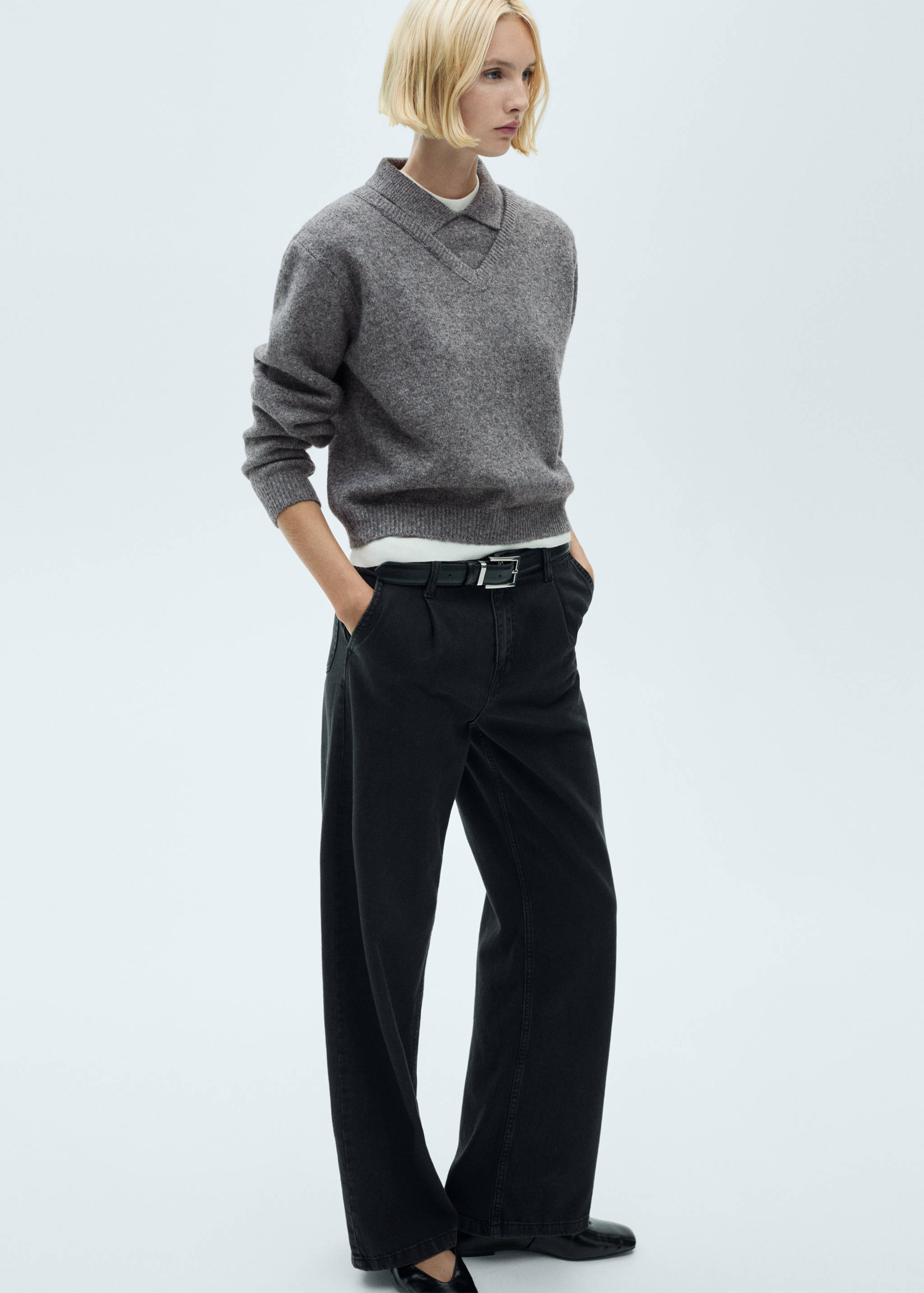 Pulover cu guler tip cămașă combinat - Detaliu al articolului 6