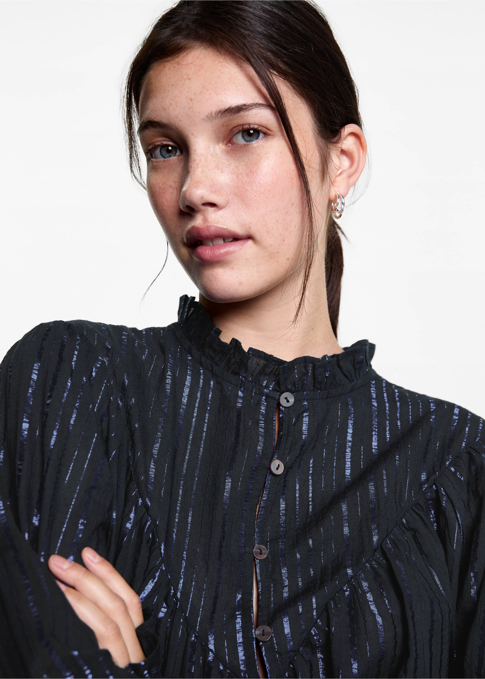 Striped lurex blouse - Details of the article 1, Wine. Ref: 77037675-00.