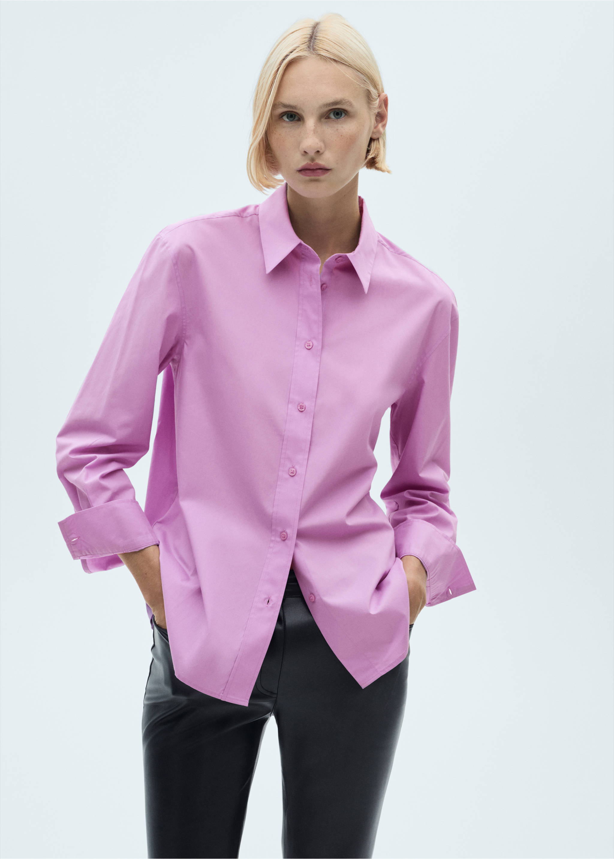 Buttoned lyocell shirt - Medium plane, Fuchsia. Ref: 77037677-00.