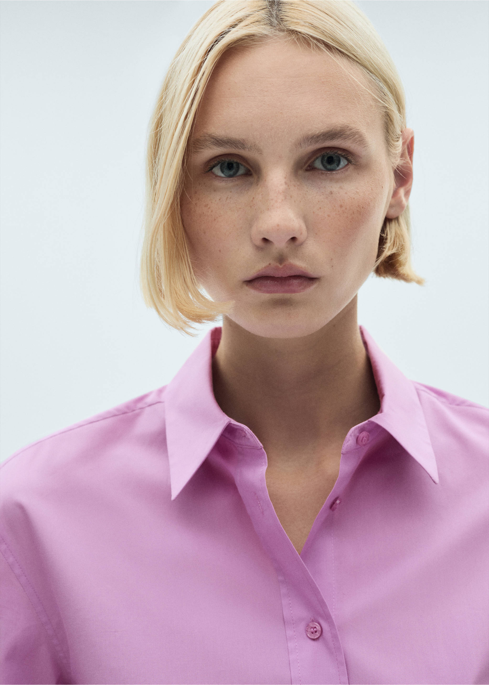 Buttoned lyocell shirt - Details of the article 1, Fuchsia. Ref: 77037677-00.