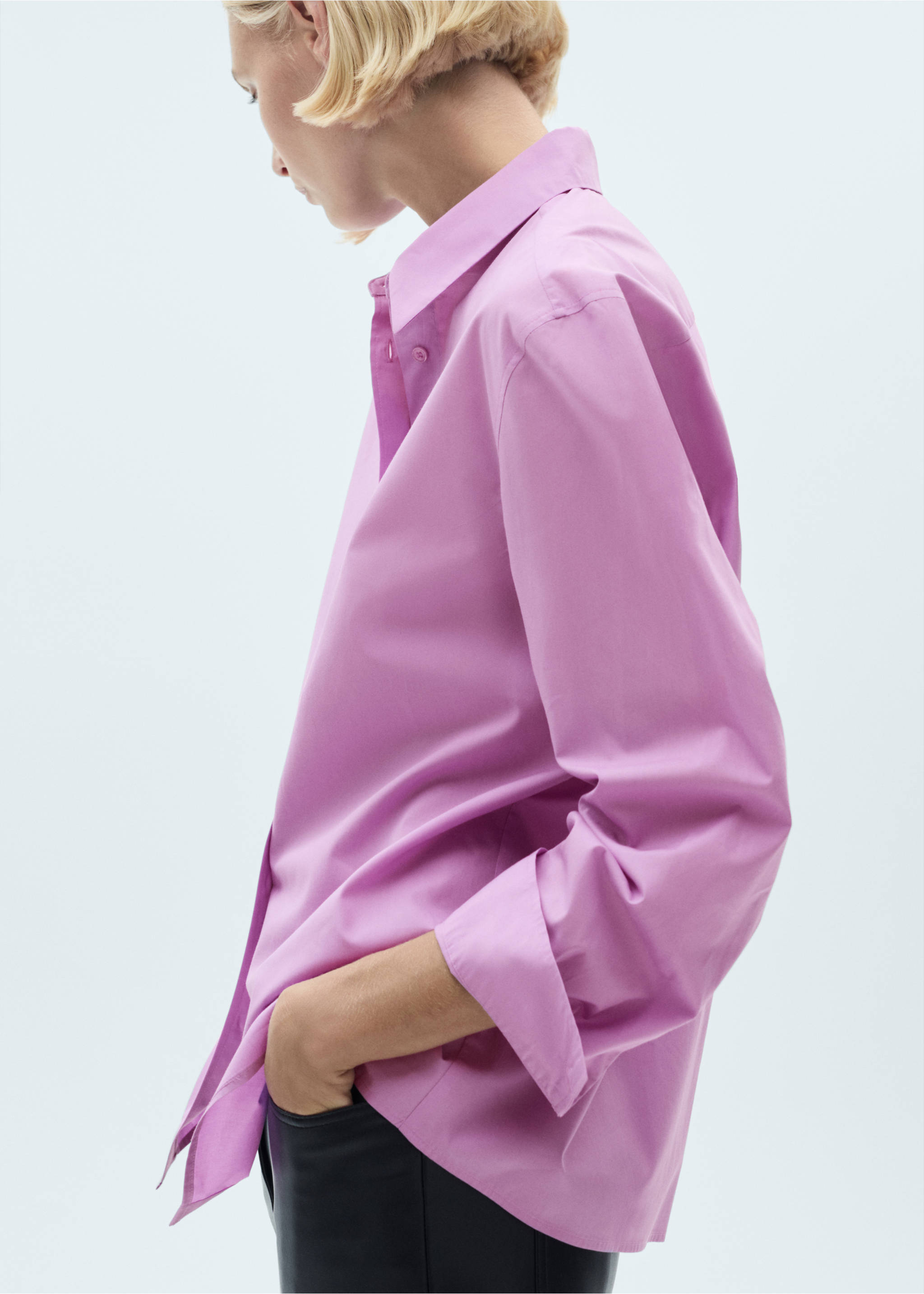 Buttoned lyocell shirt - Details of the article 6, Fuchsia. Ref: 77037677-00.