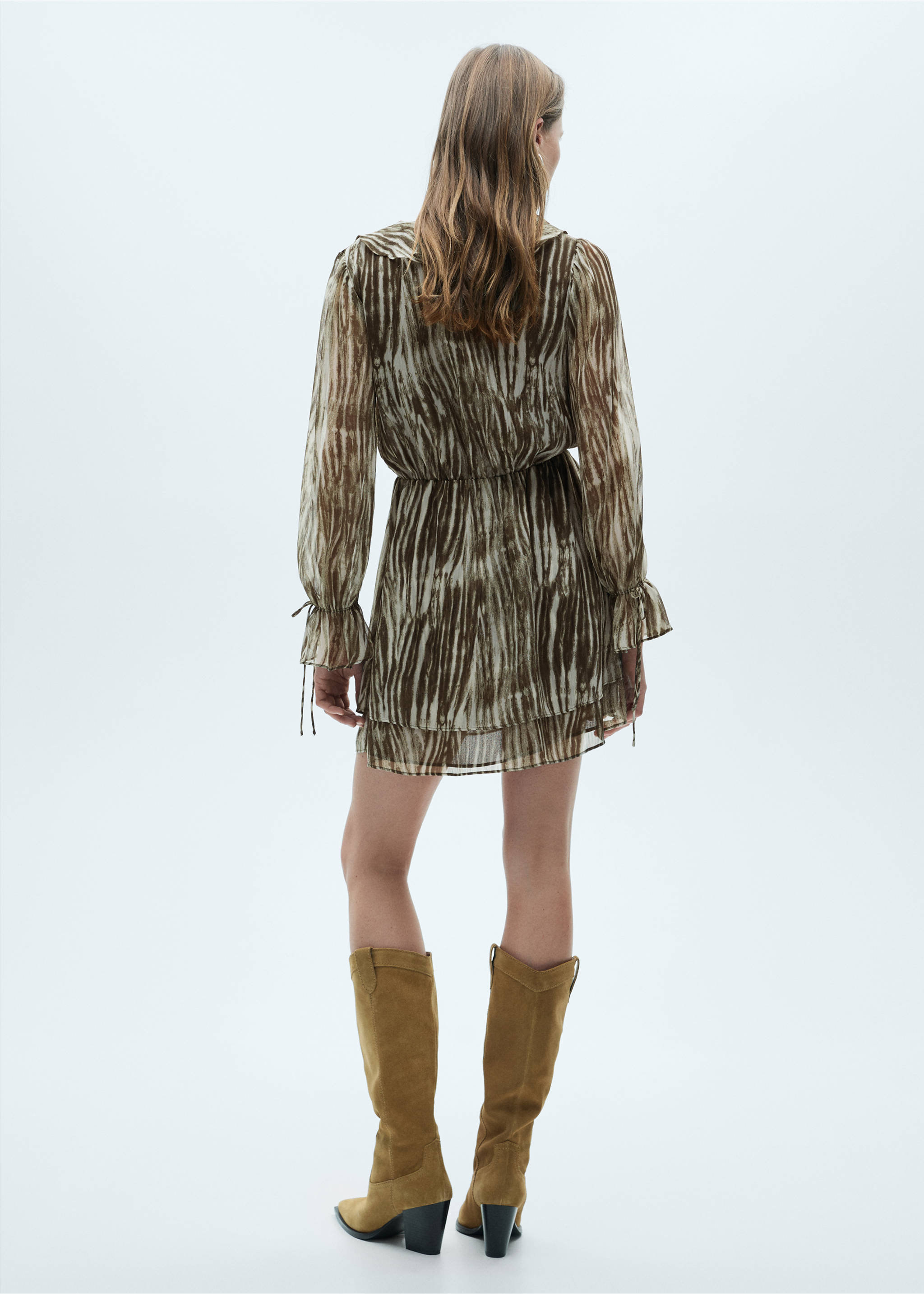 Vestido corto estampado volantes - Reverso del artículo, Verde. Ref: 77037686-00.