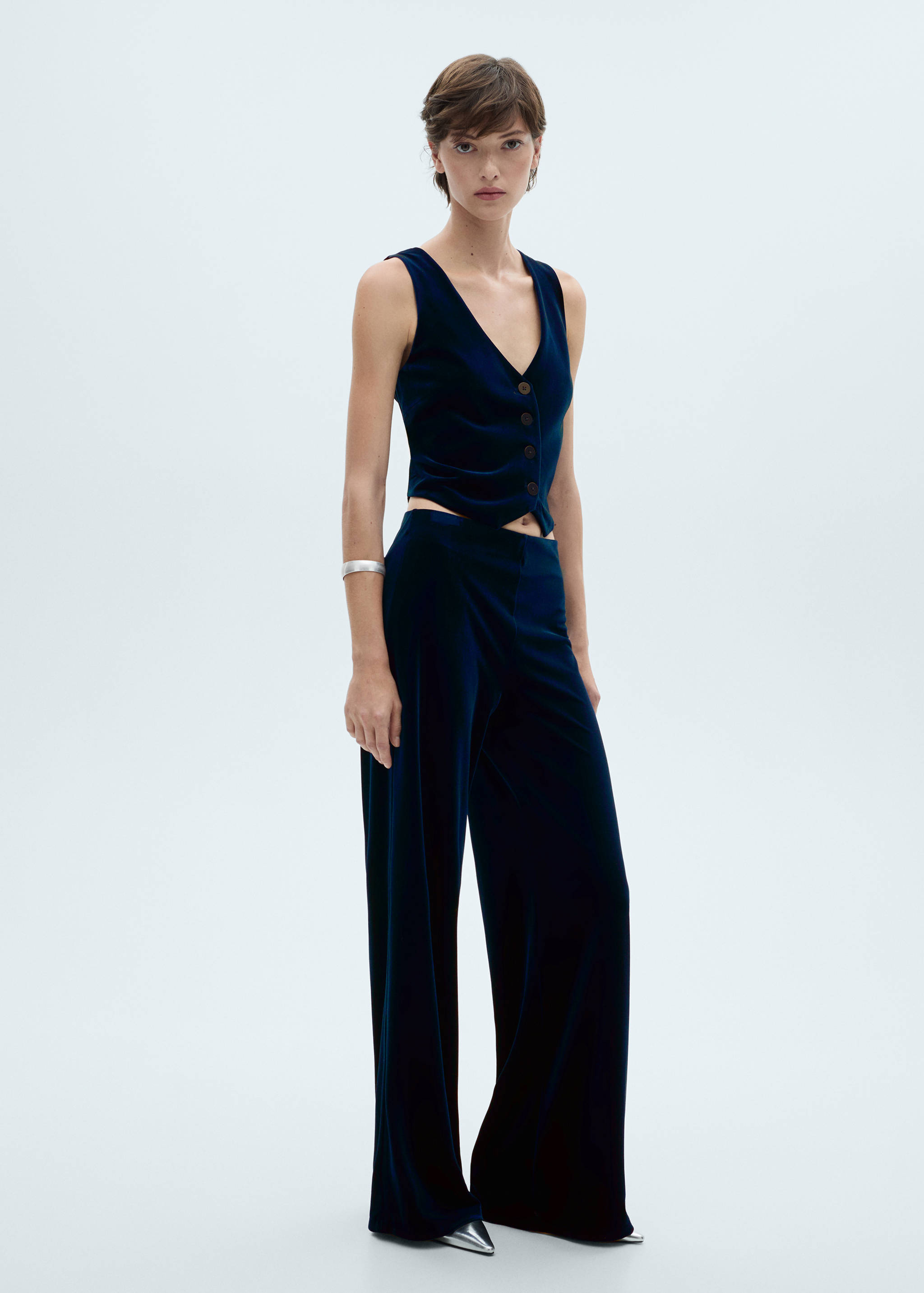 Velvet wide leg trousers - General plane