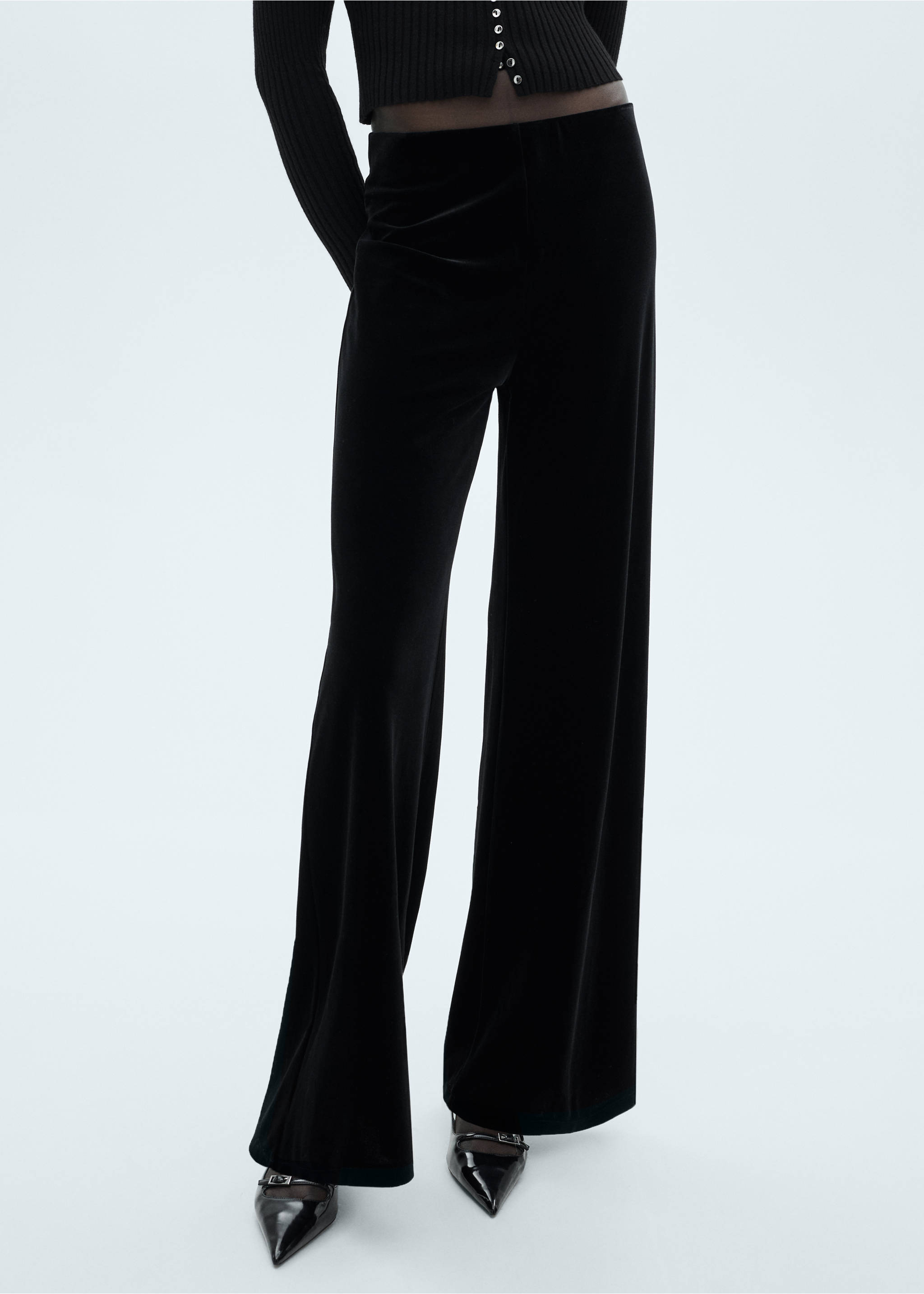 Velvet wide leg trousers - Medium plane, Black. Ref: 77037687-00.
