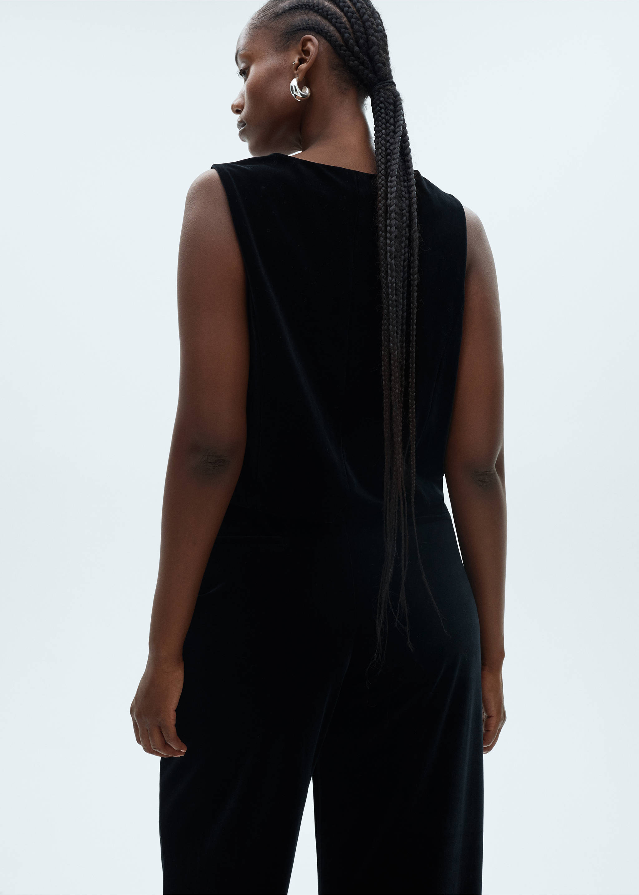 Velvet wide leg trousers - Details of the article 4, Black. Ref: 77037687-00.