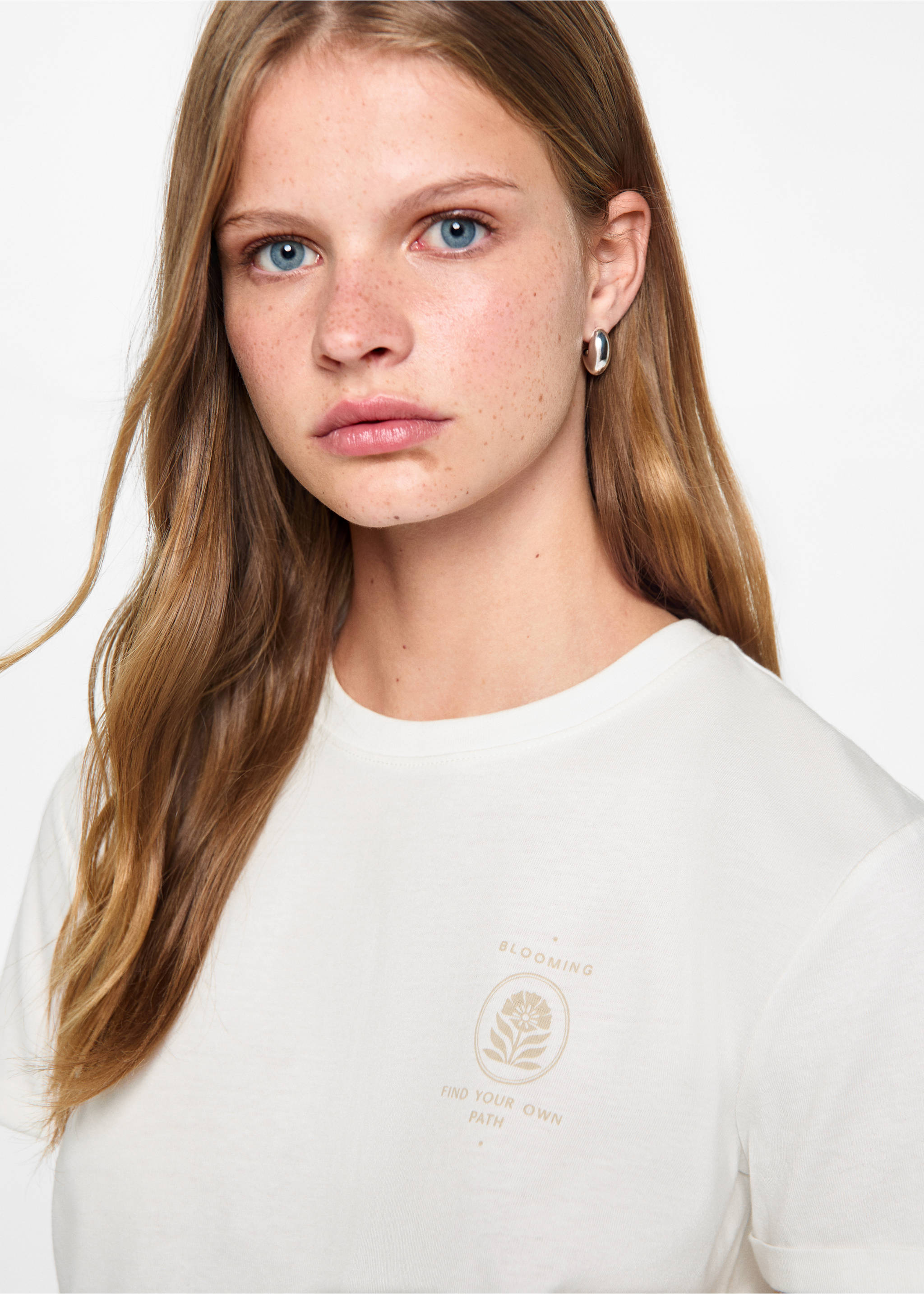 Printed cotton-blend T-shirt - Details of the article 1, Off White. Ref: 77037693-00.