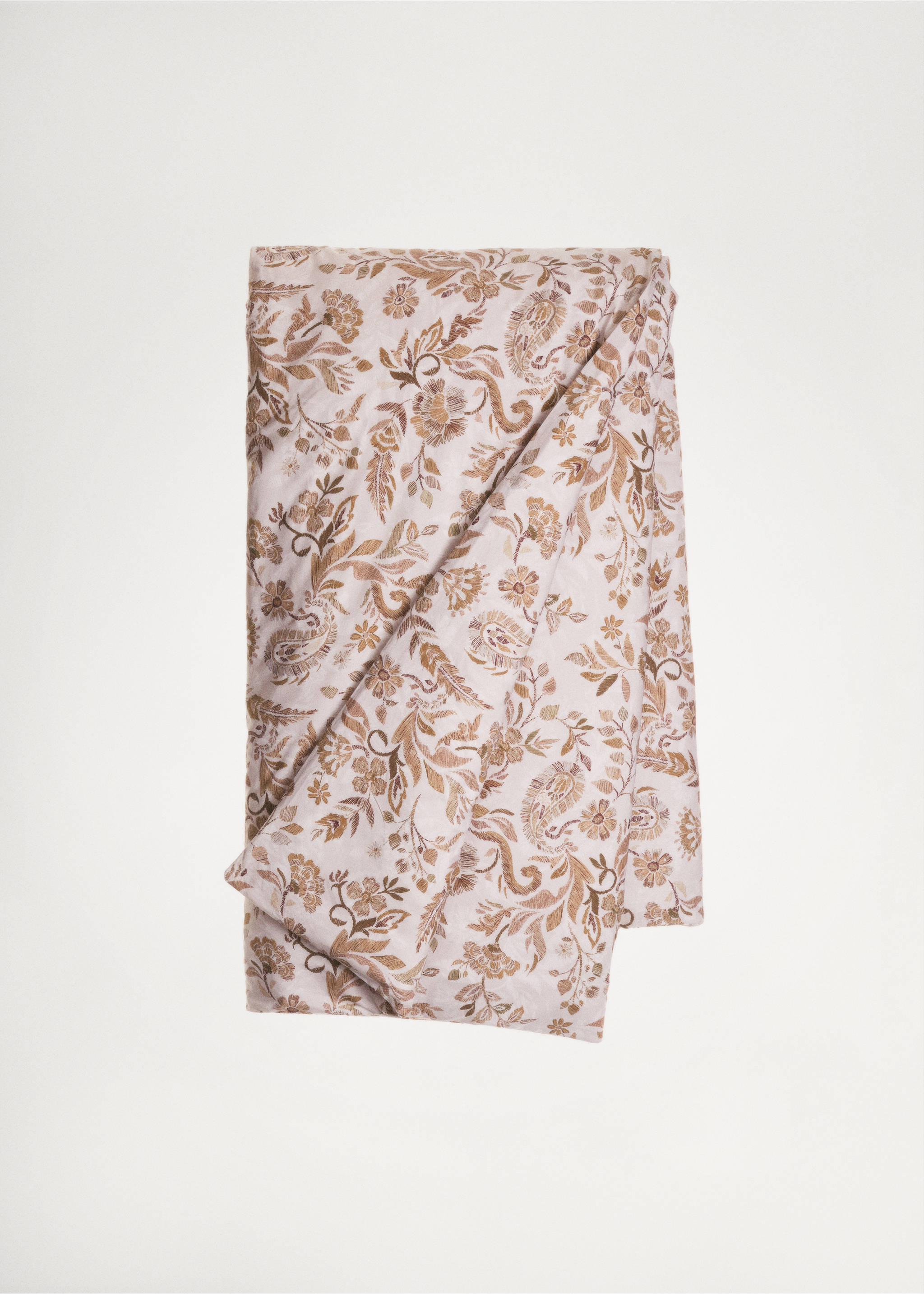 Percale cotton floral-print duvet cover for 150cm bed - Details of the article 5, Beige. Ref: 77037704-00.