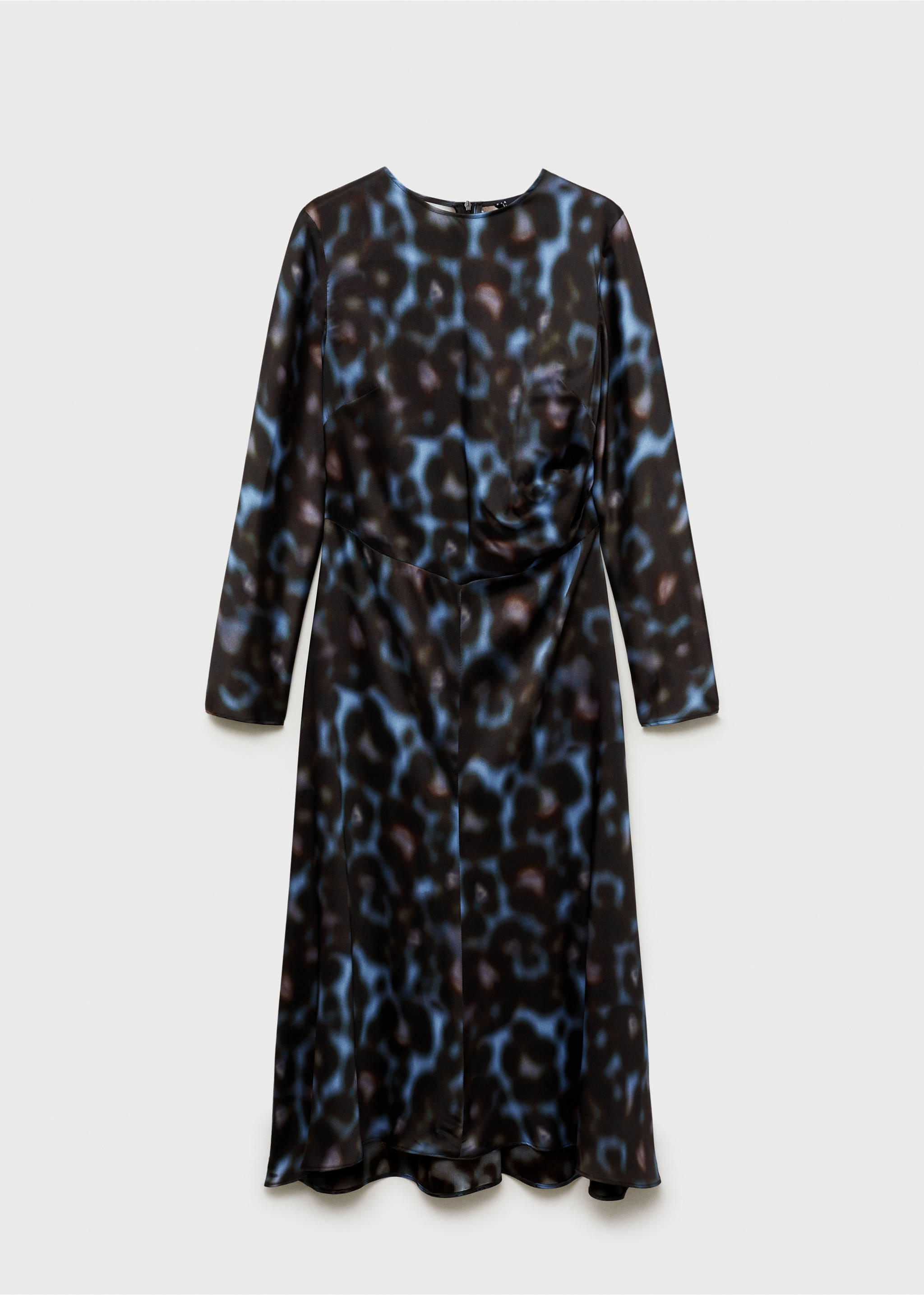 Printed draped satin dress - Article without model, Blue. Ref: 77037719-00.