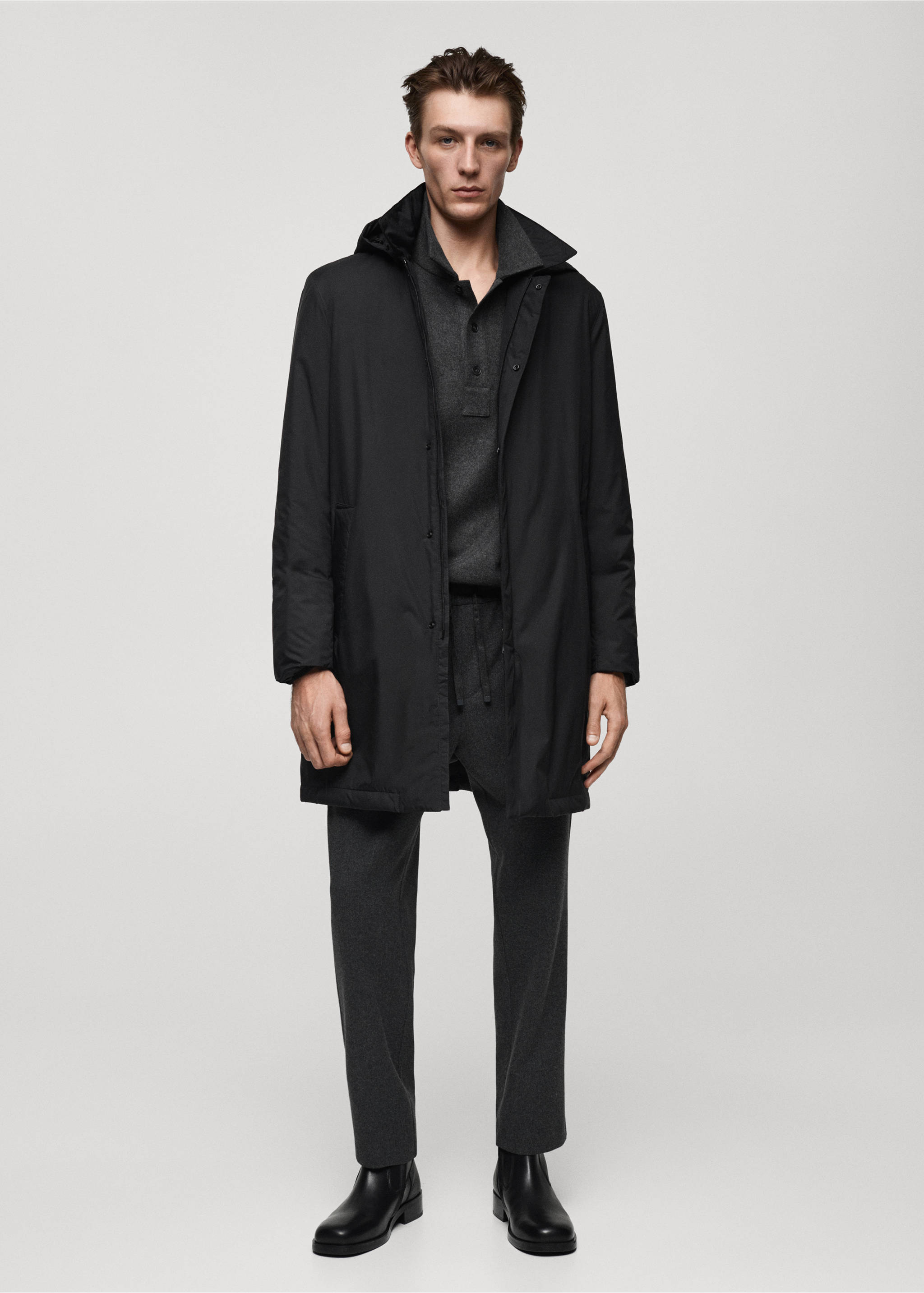 Water-repellent quilted parka - General plane, Black. Ref: 77037912-00.