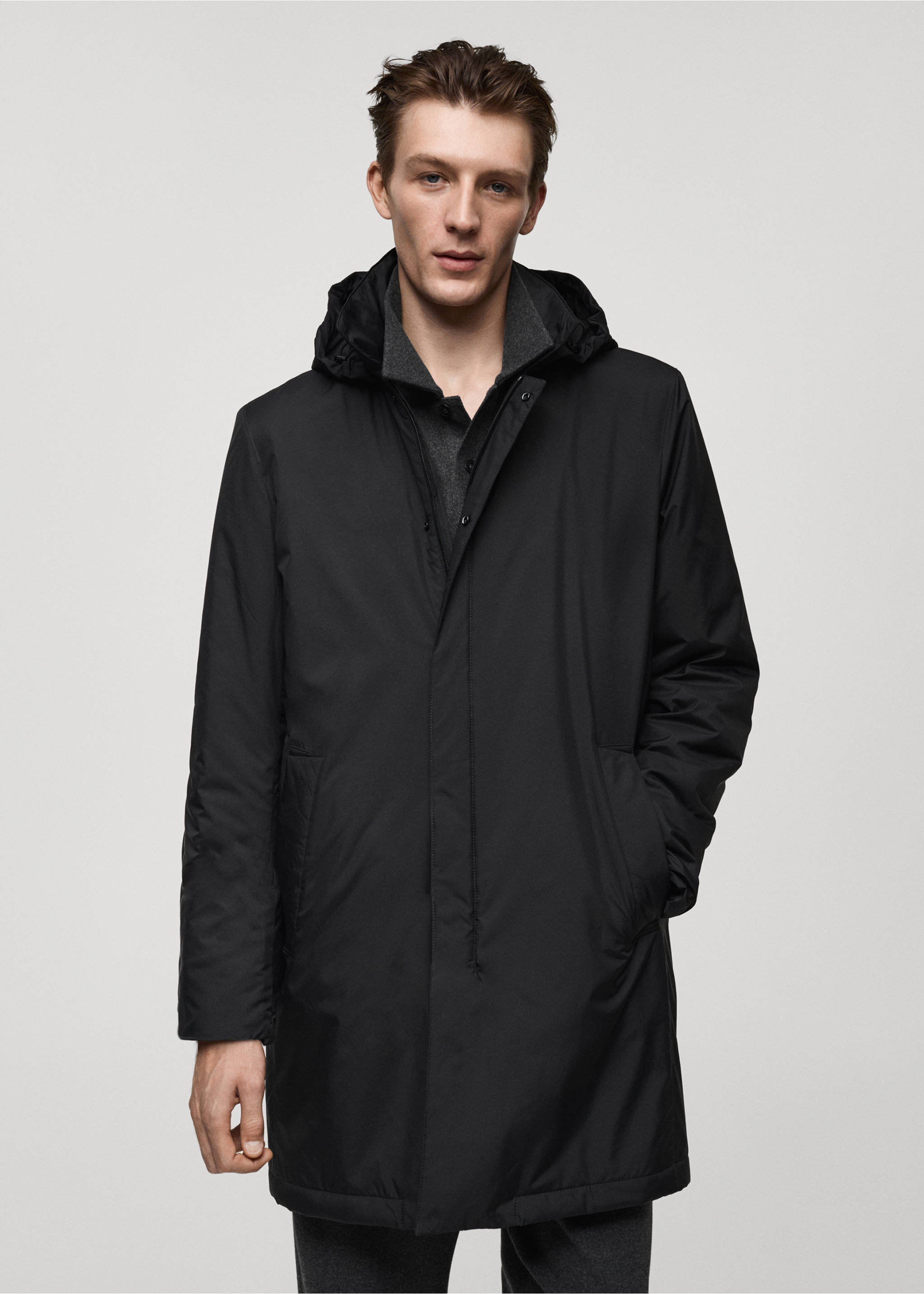 Water-repellent quilted parka - Medium plane, Black. Ref: 77037912-00.