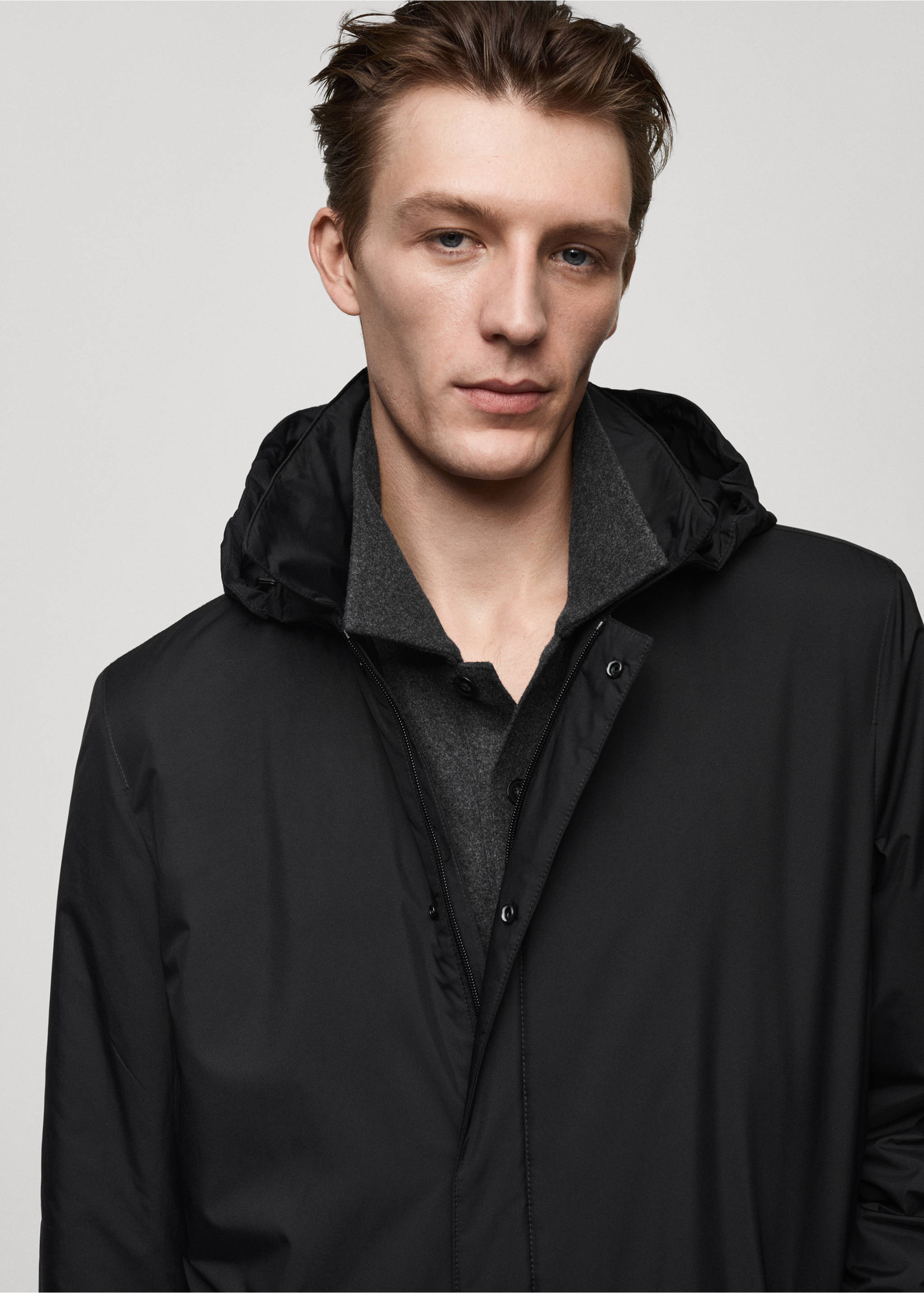 Water-repellent quilted parka - Details of the article 1, Black. Ref: 77037912-00.