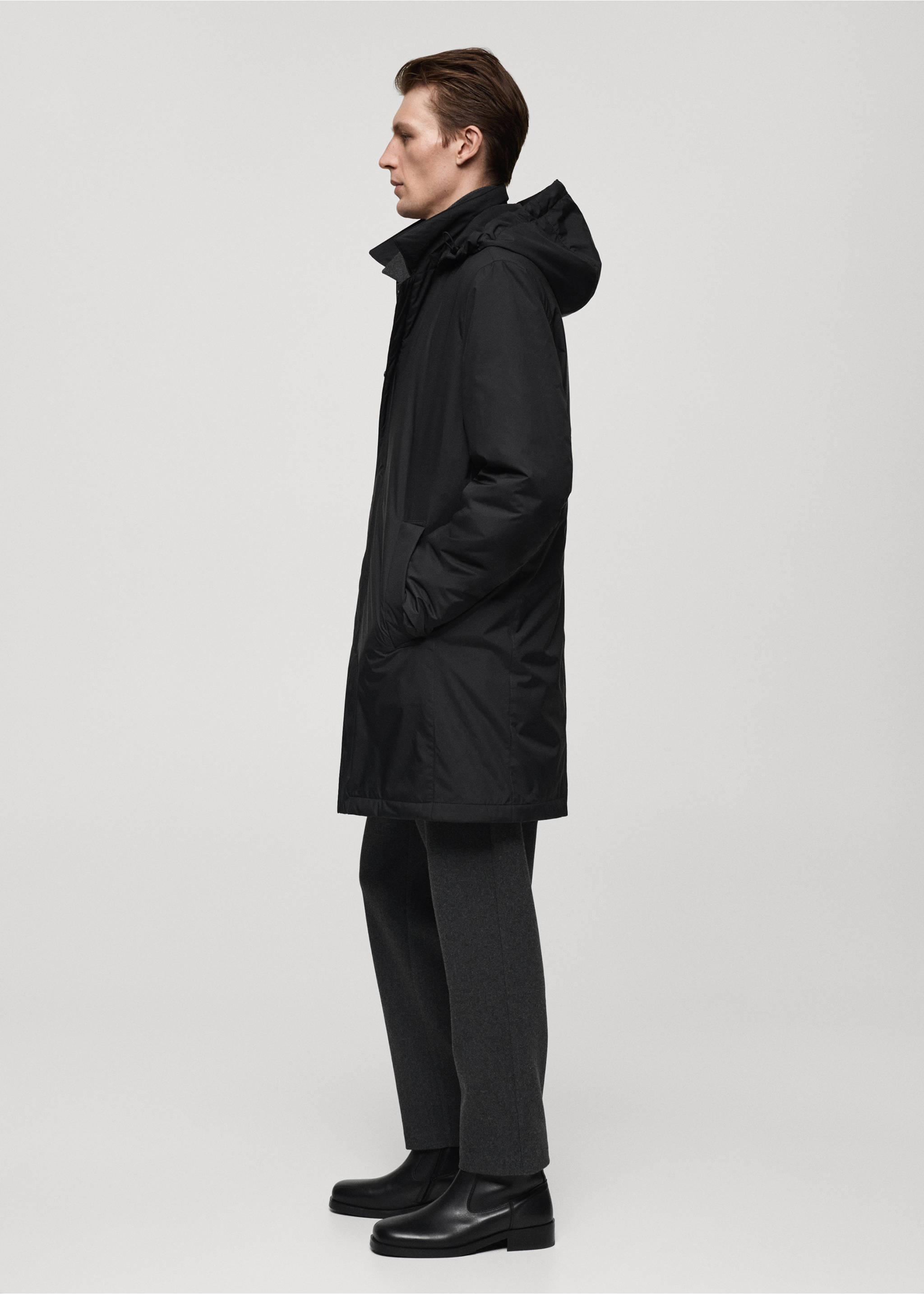 Water-repellent quilted parka - Details of the article 2, Black. Ref: 77037912-00.