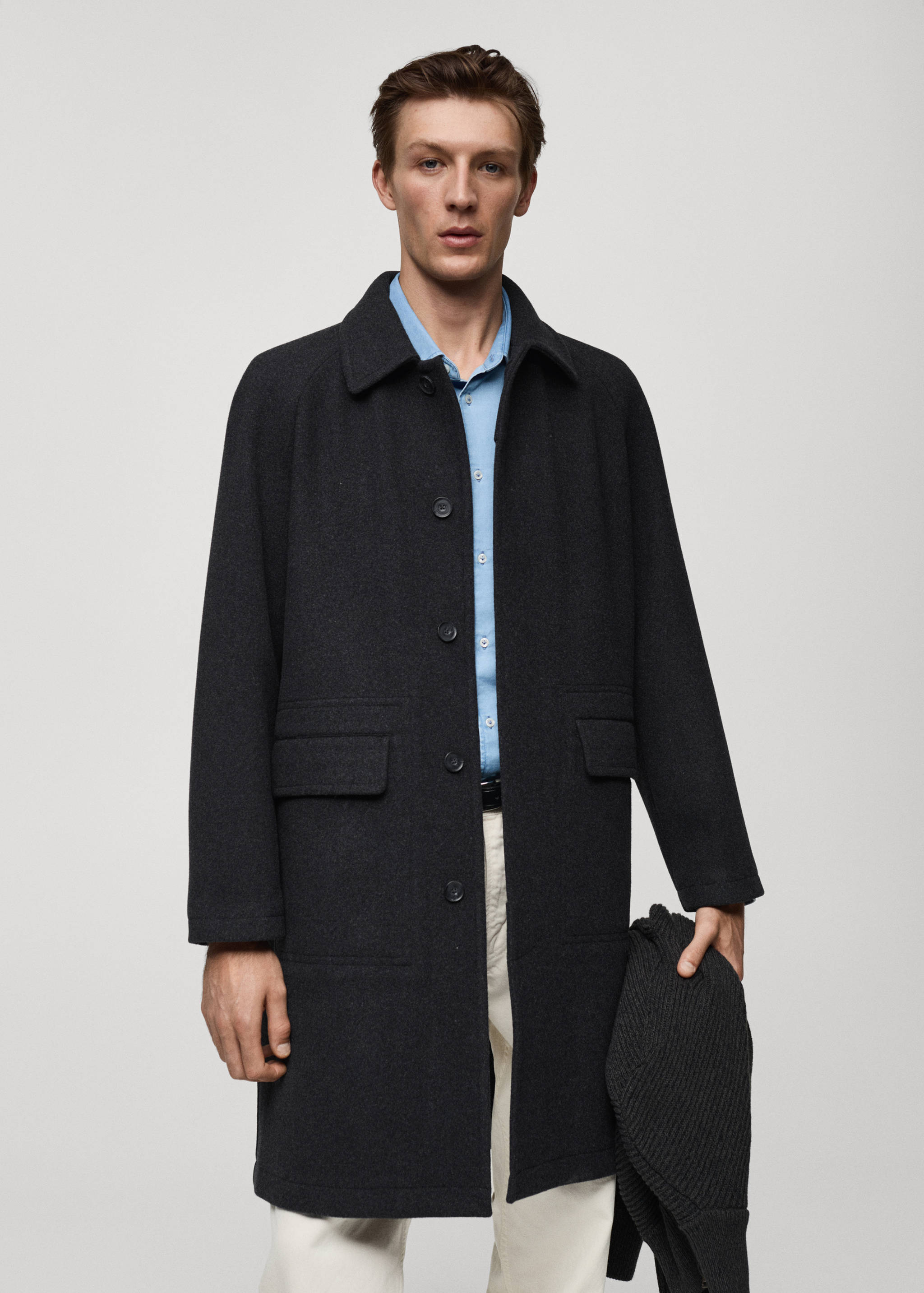 Pocketed wool coat - Medium plane