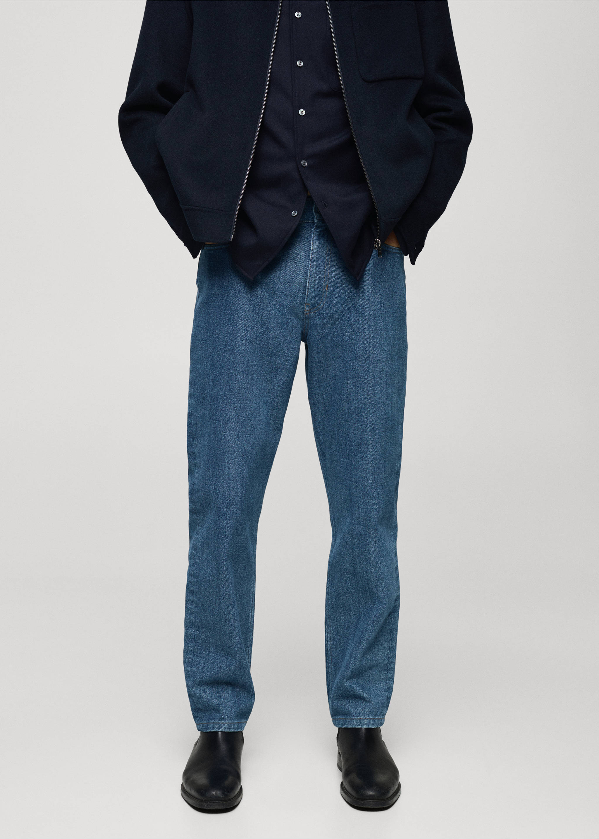 Jeans slim fit lavado medio - Plano medio, Azul medio. Ref: 77037916-00.