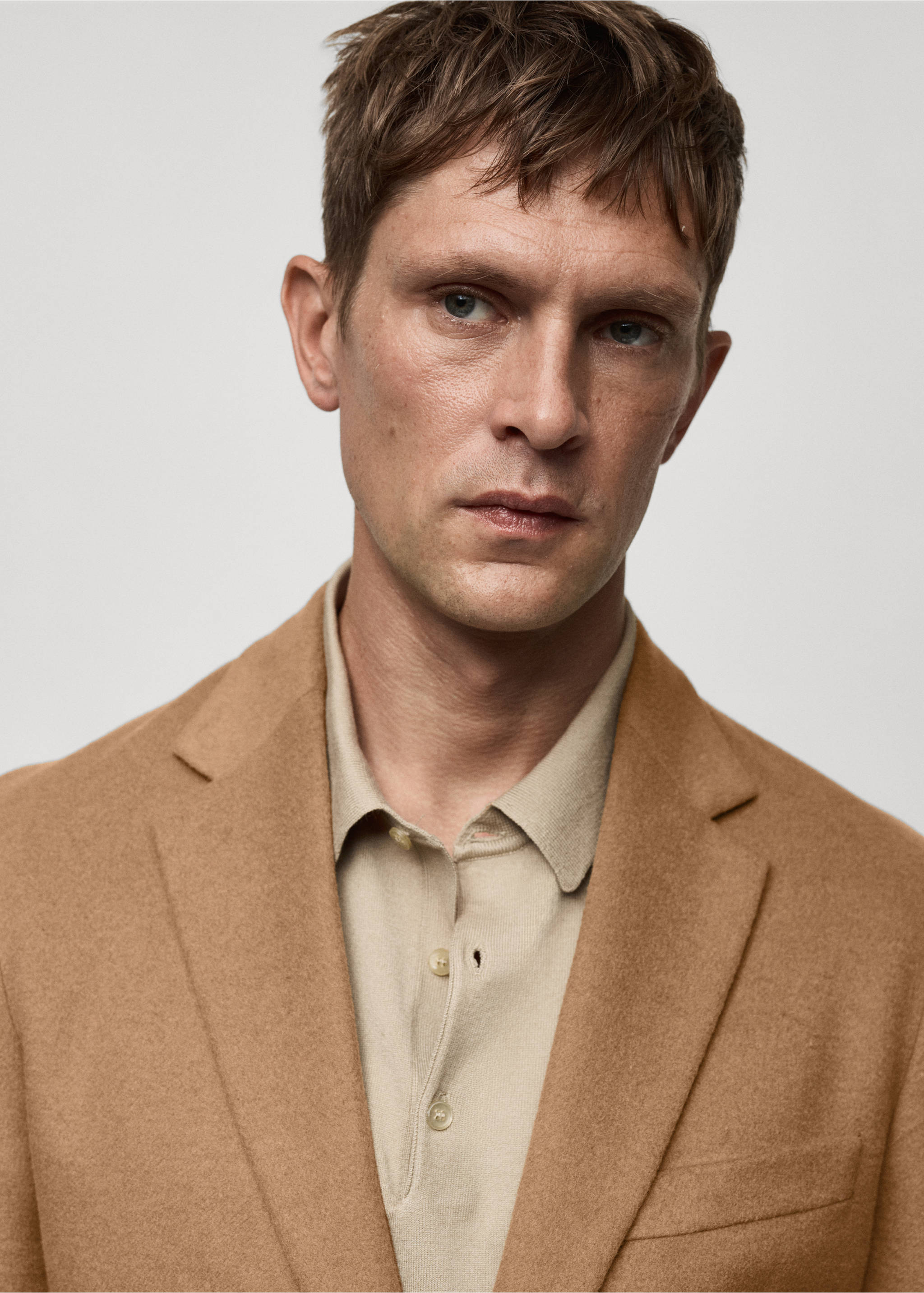 Slim-fit wool blazer - Details of the article 1, Medium Brown. Ref: 77037920-00.