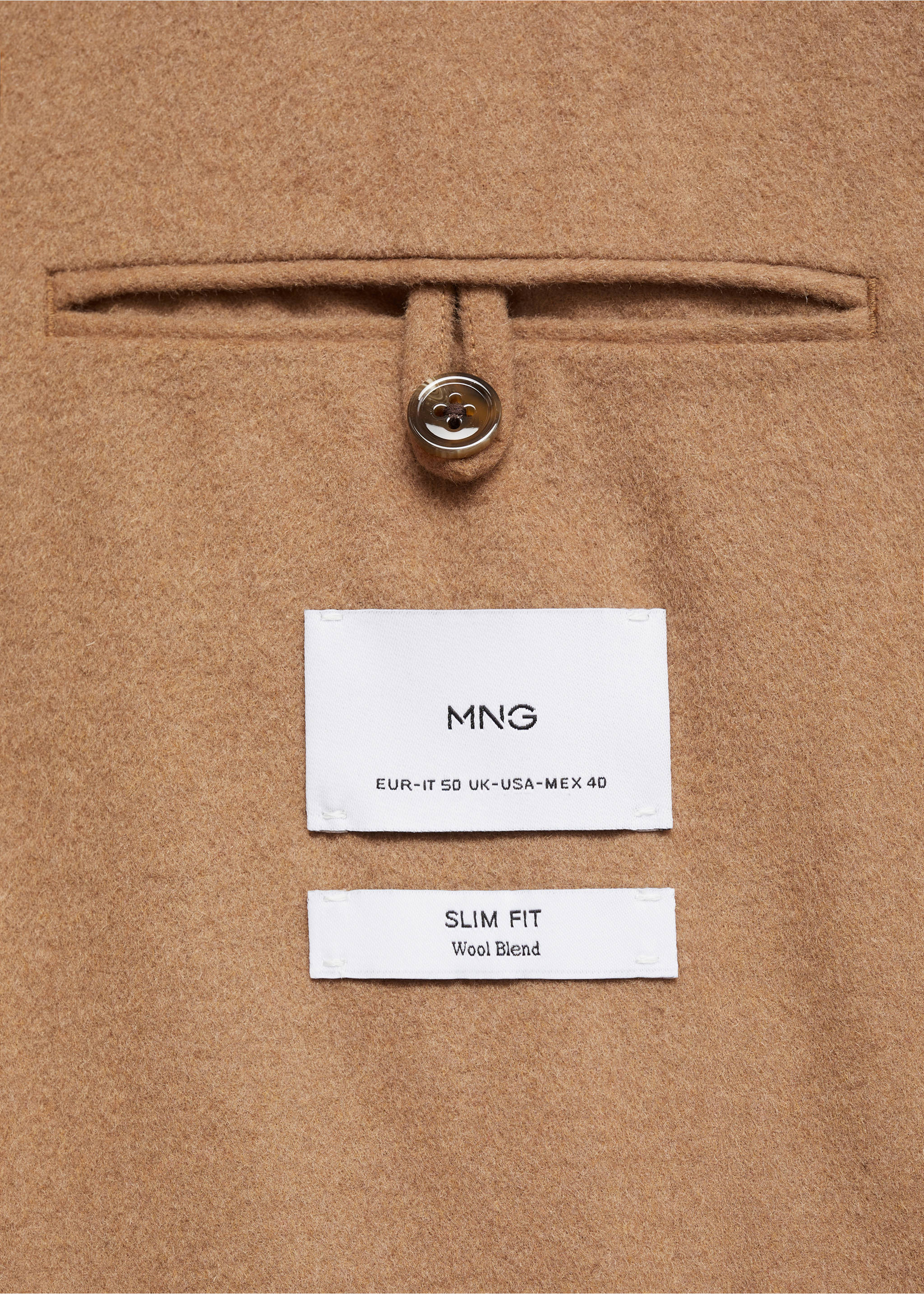 Slim-fit wool blazer - Details of the article 0, Medium Brown. Ref: 77037920-00.