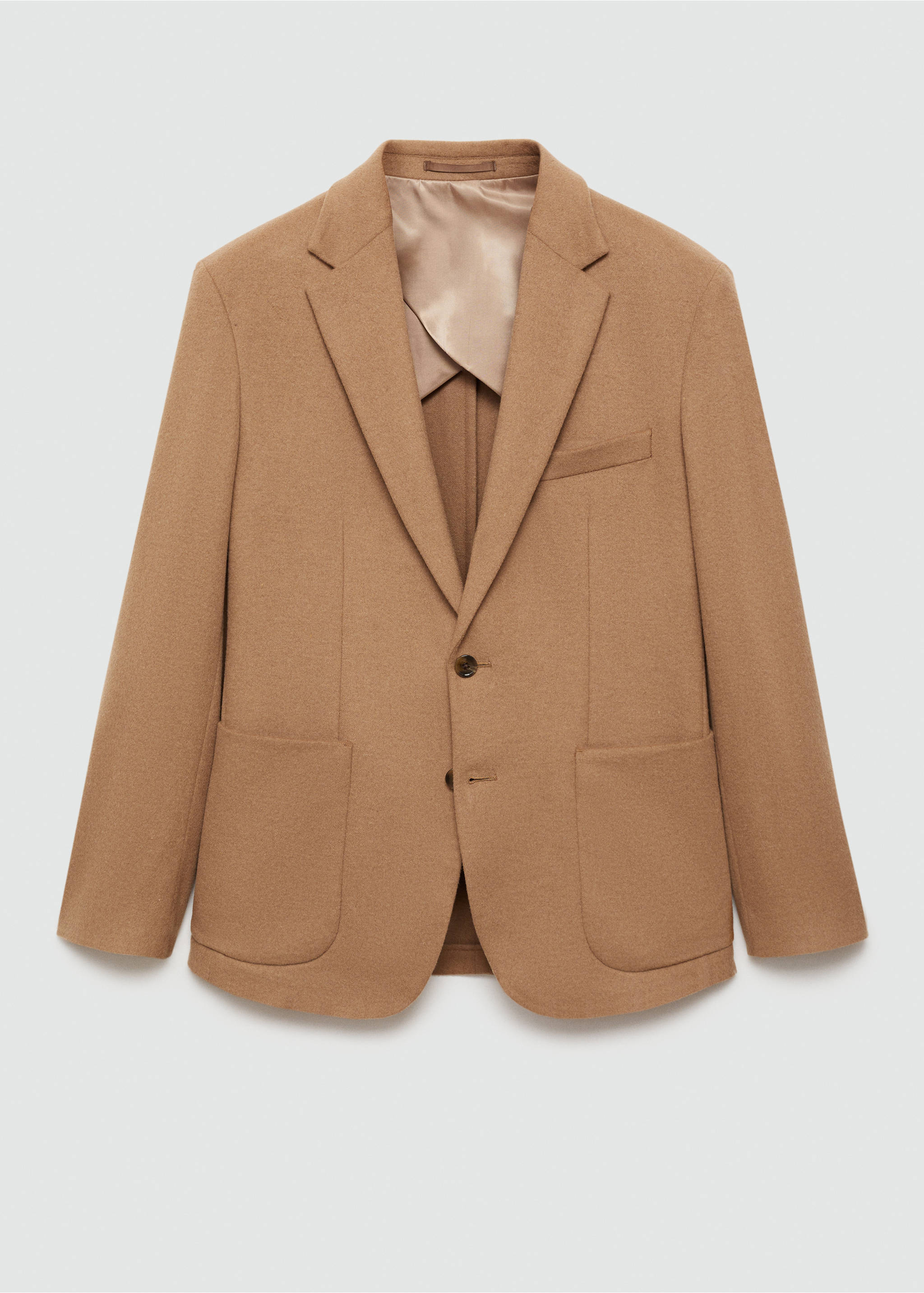 Sacou de lână slim fit - Articol fără model, Maro mediu. Ref: 77037920-00.