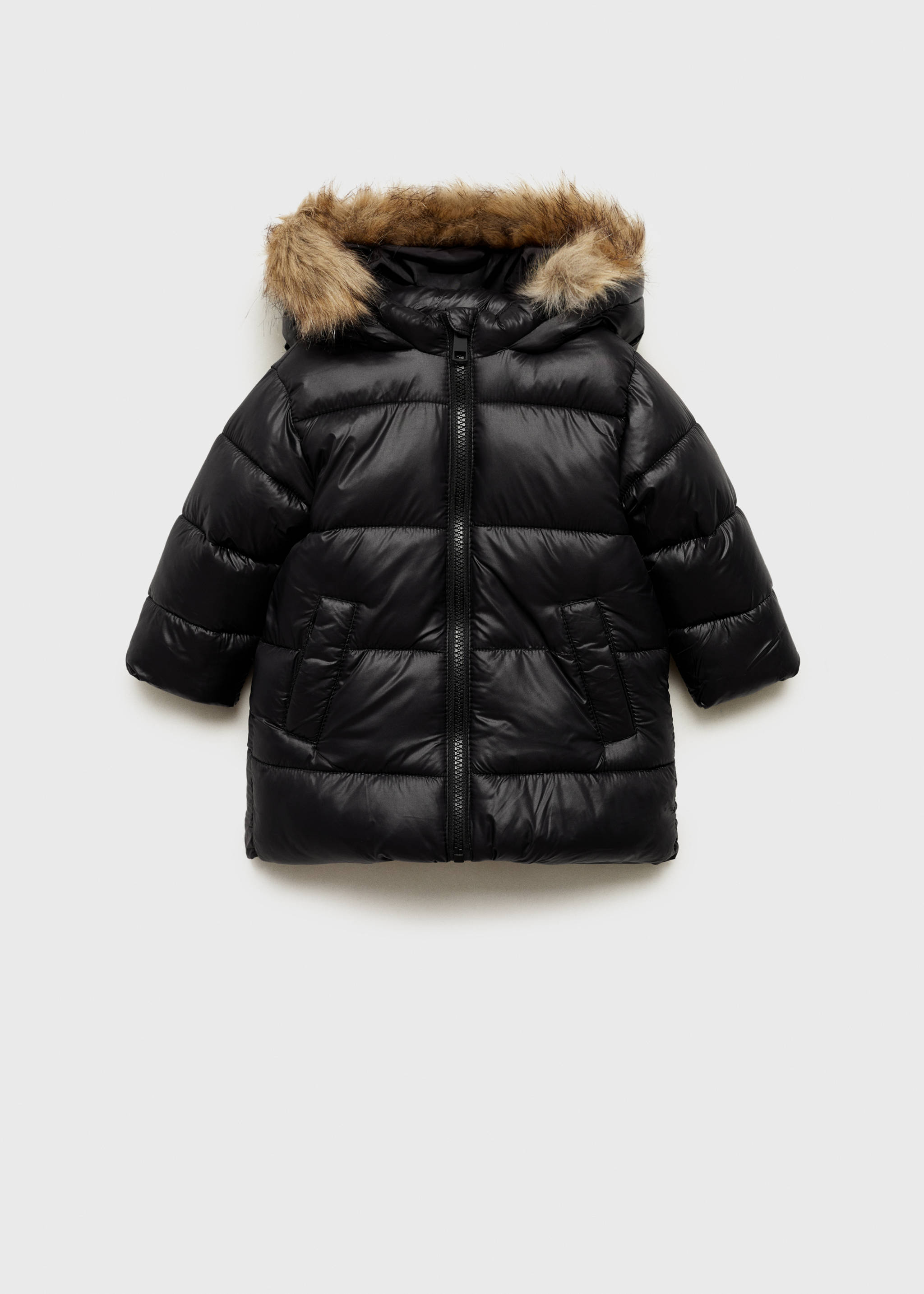 Puffer coat with fur-effect hood - Article without model