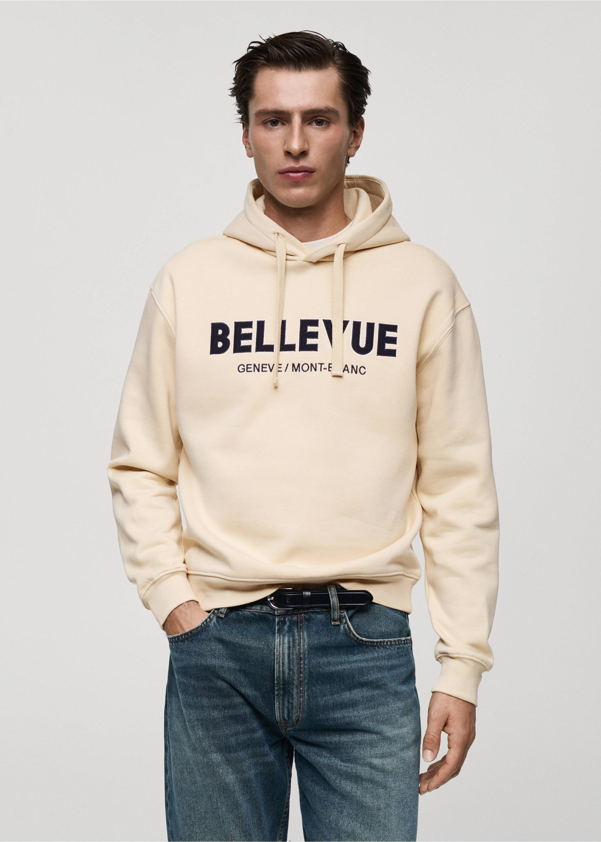 Sweatshirt bomull tryckt text - Bild av mittparti, Rå. Ref: 77037924-00.