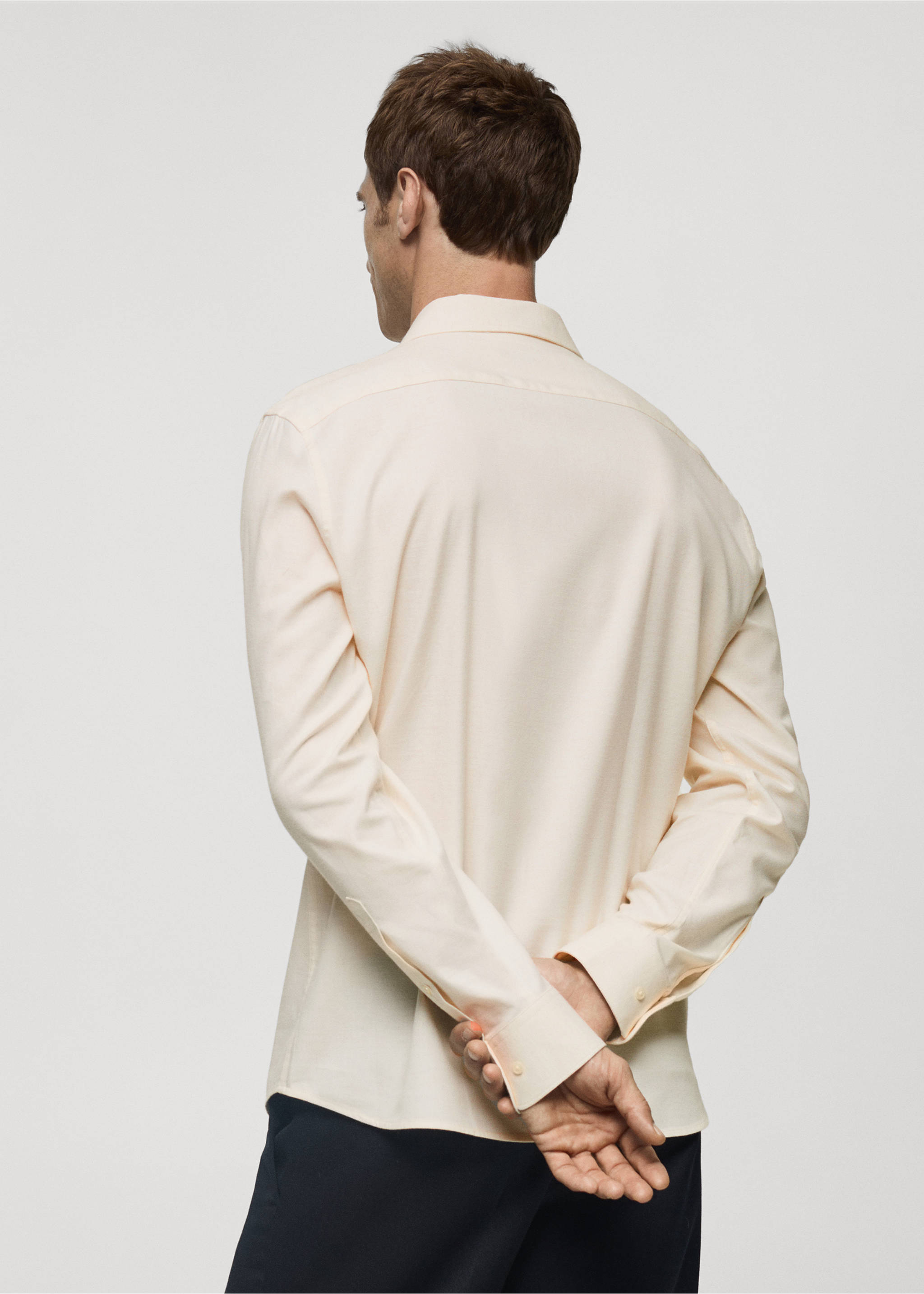 100% cotton flannel slim-fit shirt - Reverse of the article, Sand. Ref: 77037926-00.