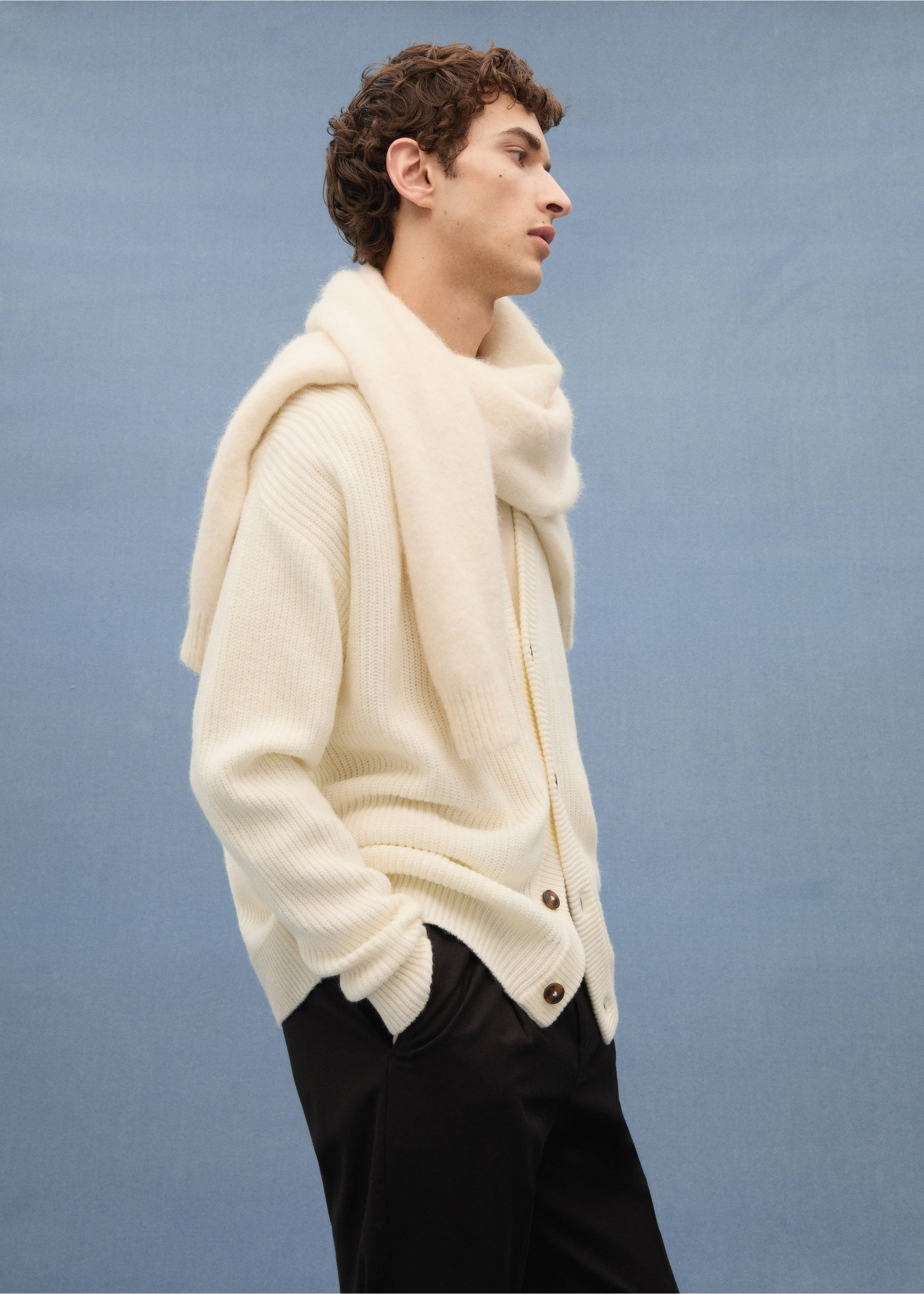 Relaxed Fit-Grobstrickcardigan - Detail des Artikels 5, Cremeweiß. Ref: 77037930-00.