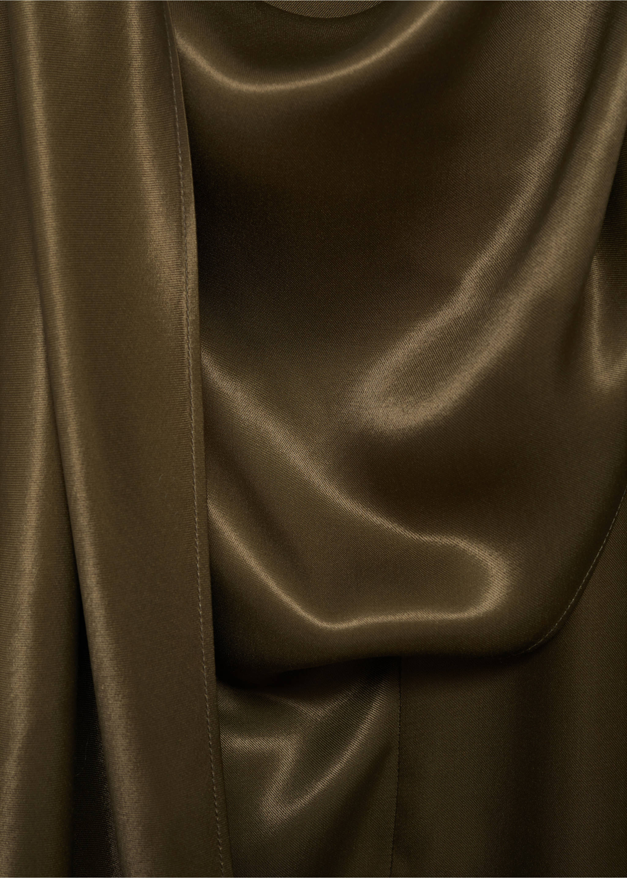 Satin blouse with bow - Details of the article 8, Khaki. Ref: 77037937-00.