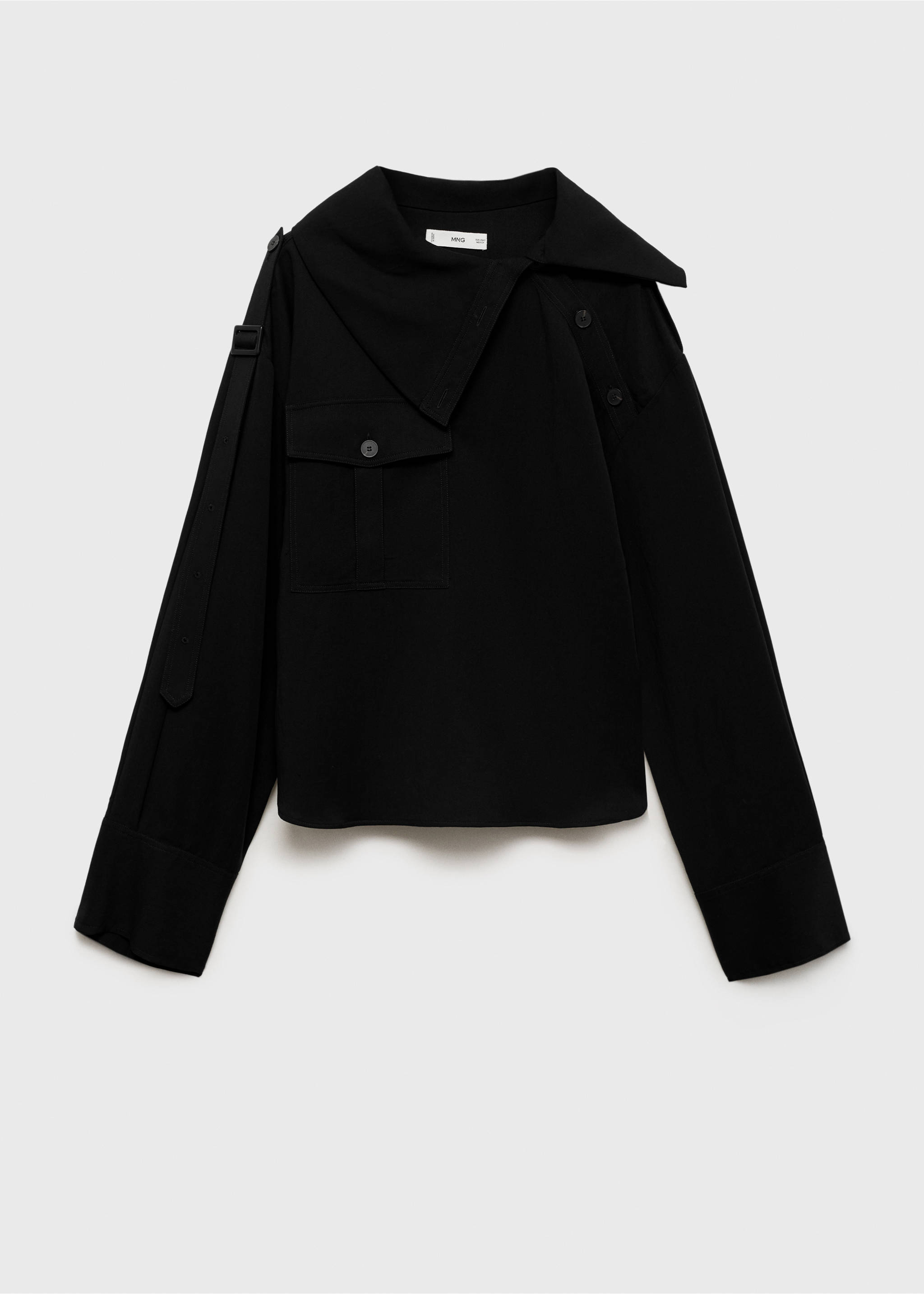 Lyocell shirt with asymmetrical collar - Article without model, Black. Ref: 77037939-00.