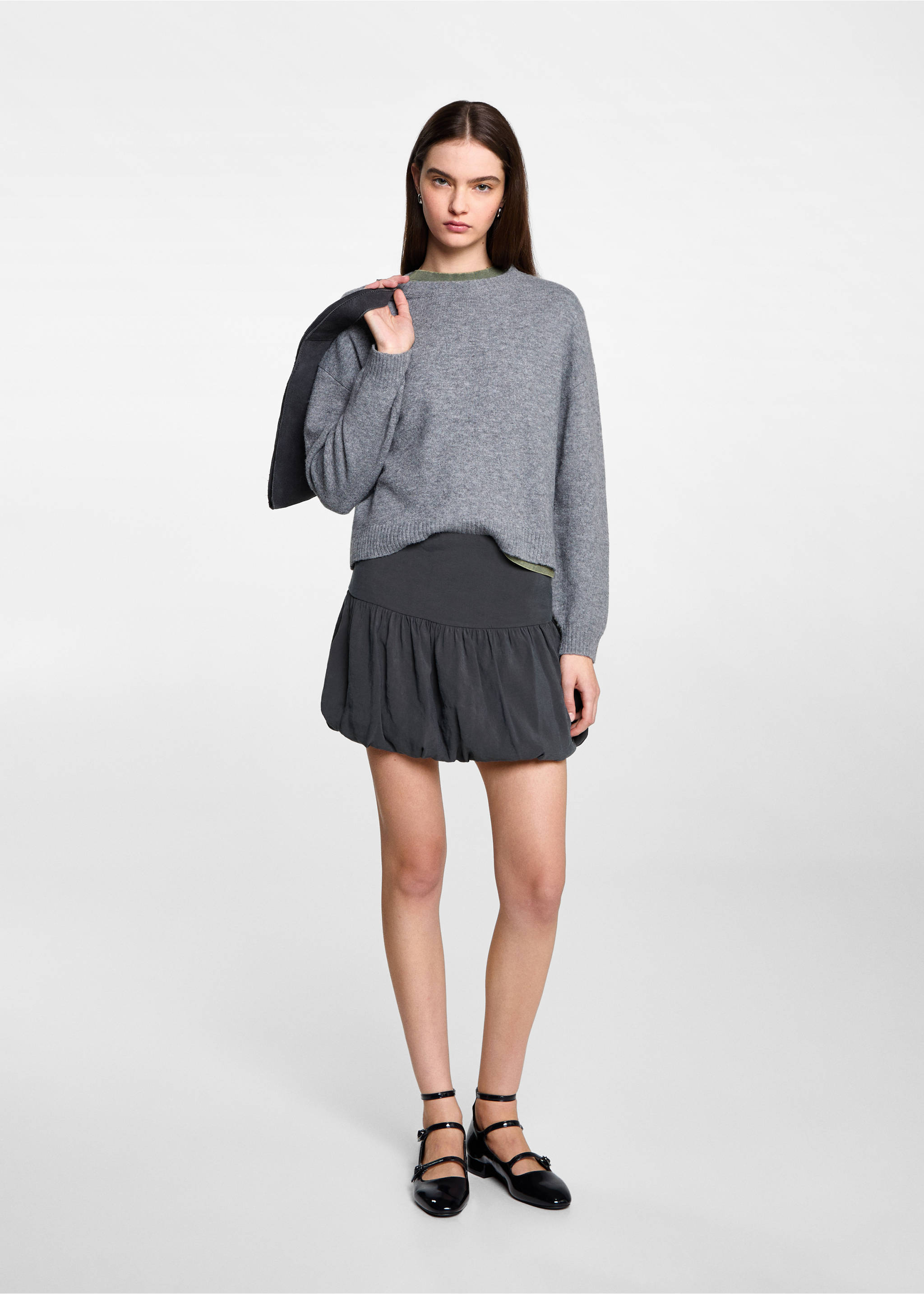 Balloon mini-skirt with zip - General plane, Charcoal. Ref: 77038281-00.