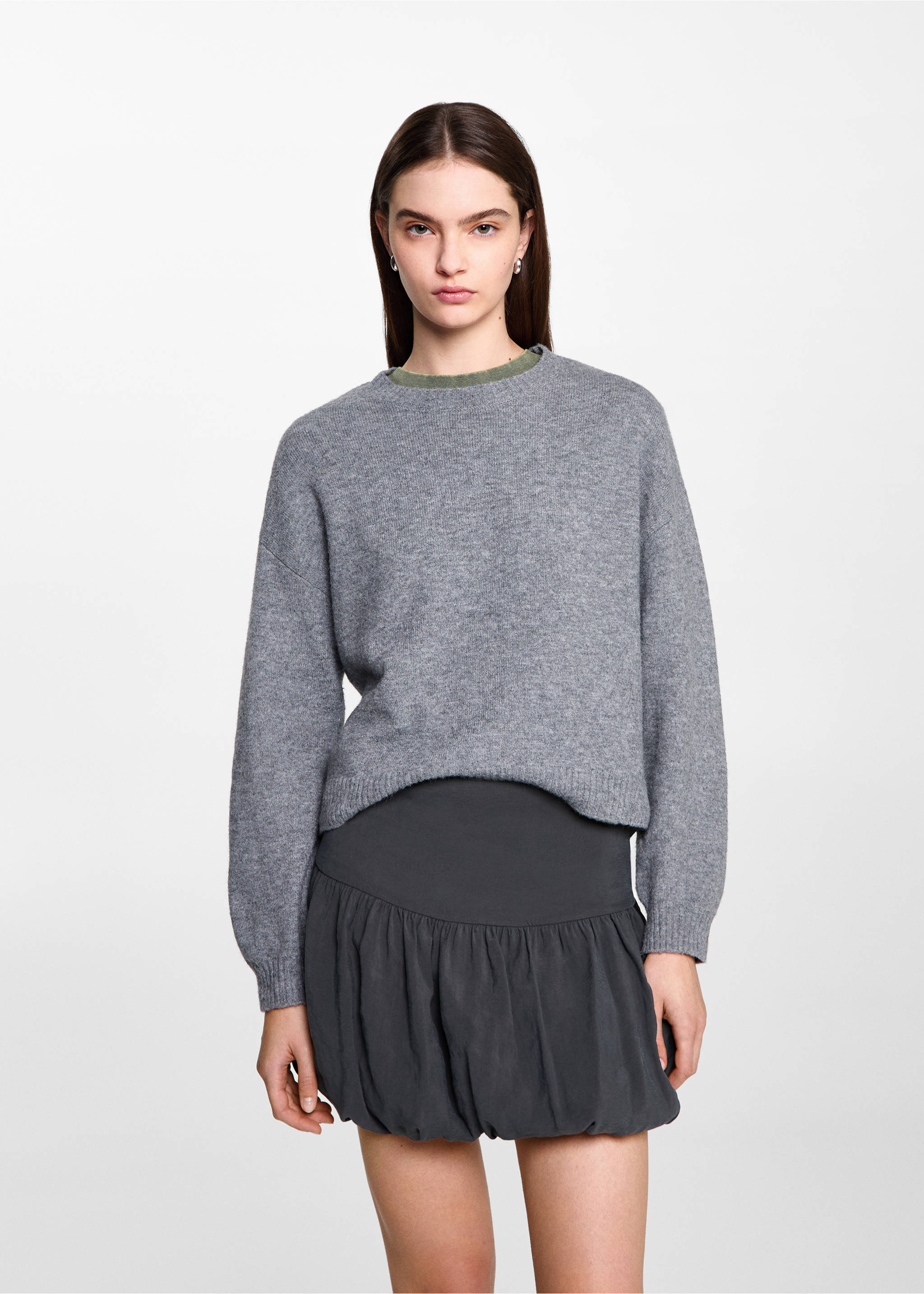 Balloon mini-skirt with zip - Medium plane, Charcoal. Ref: 77038281-00.