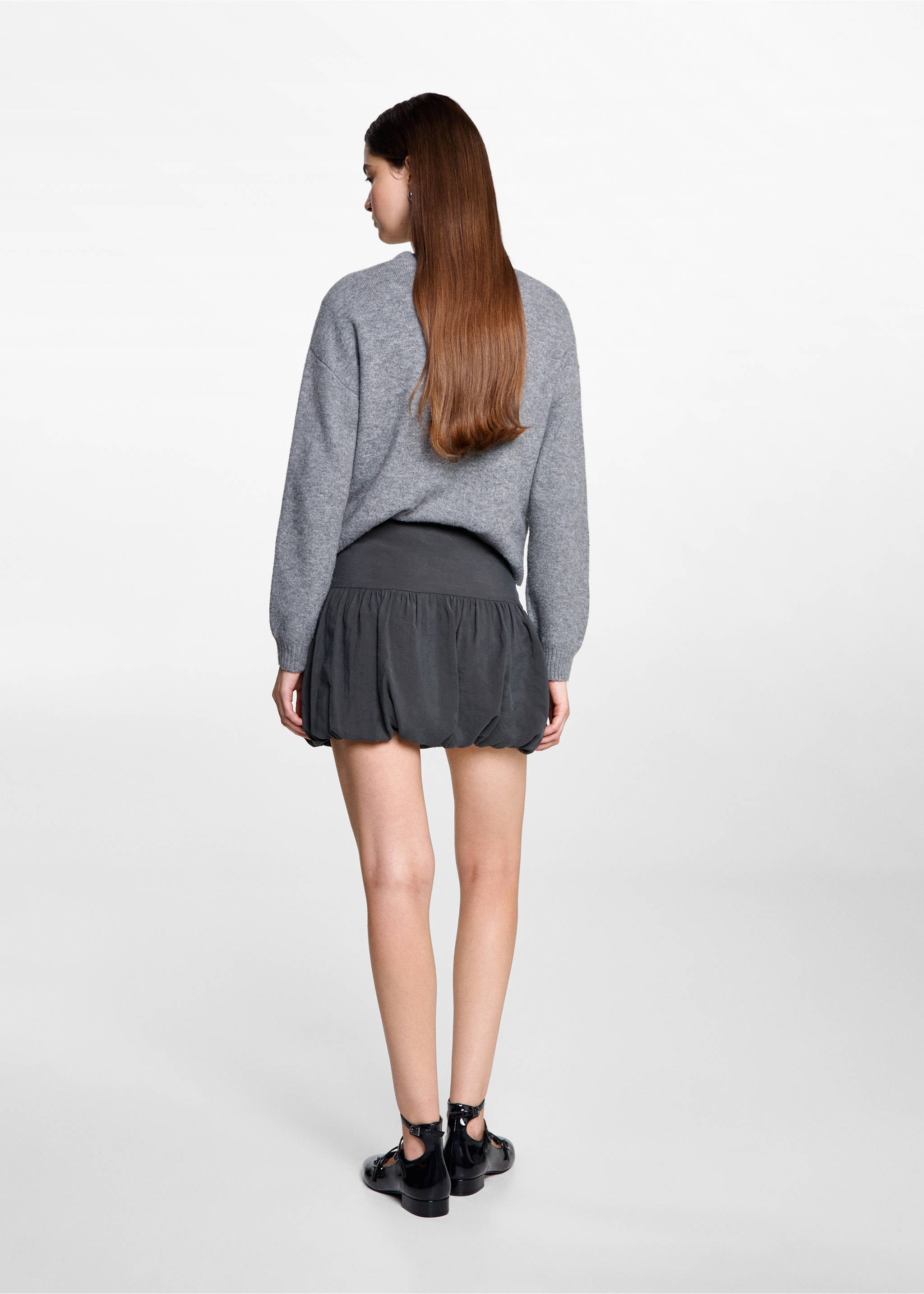 Balloon mini-skirt with zip - Reverse of the article, Charcoal. Ref: 77038281-00.