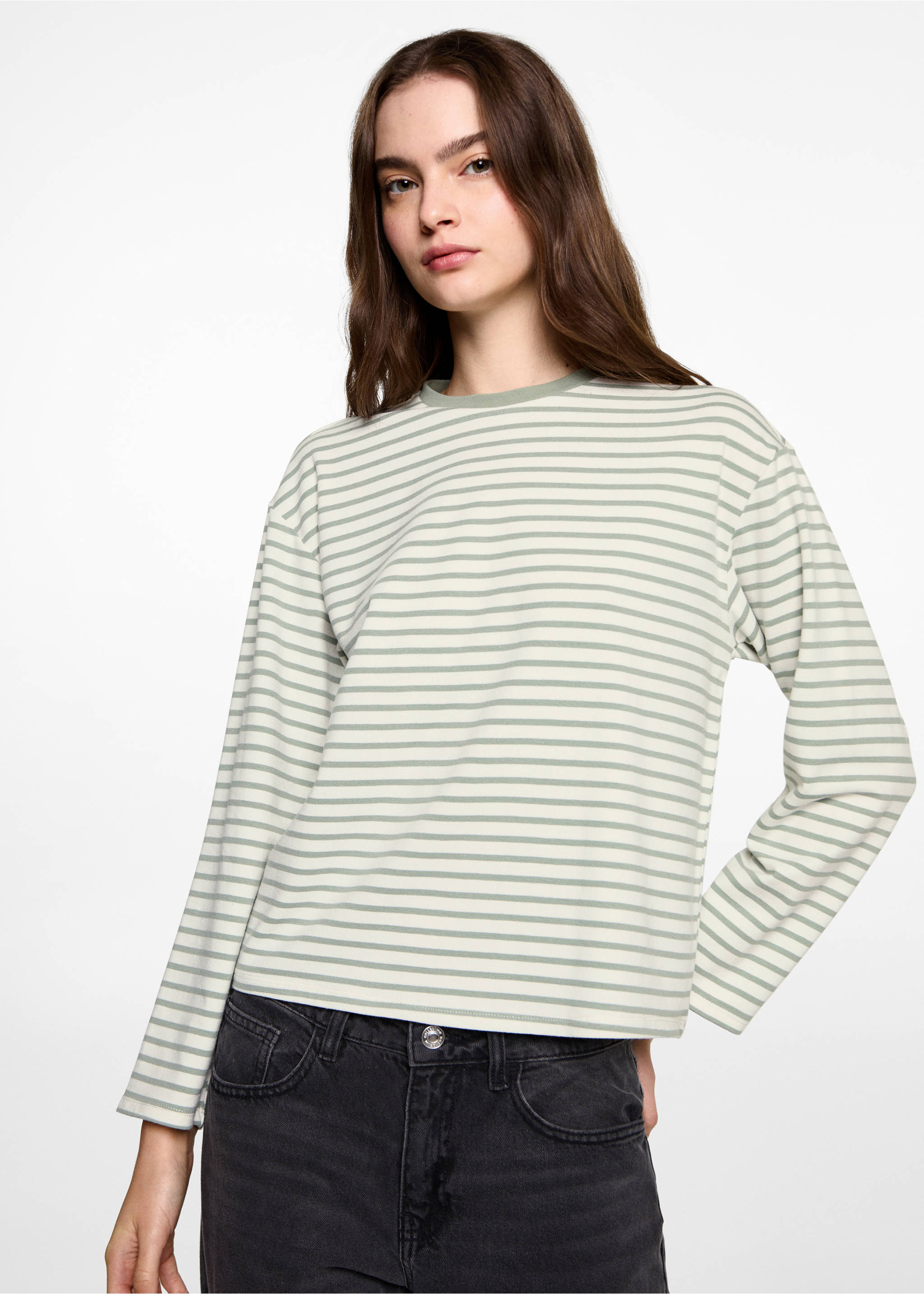 Striped long sleeves t-shirt - Medium plane, Green. Ref: 77038282-00.