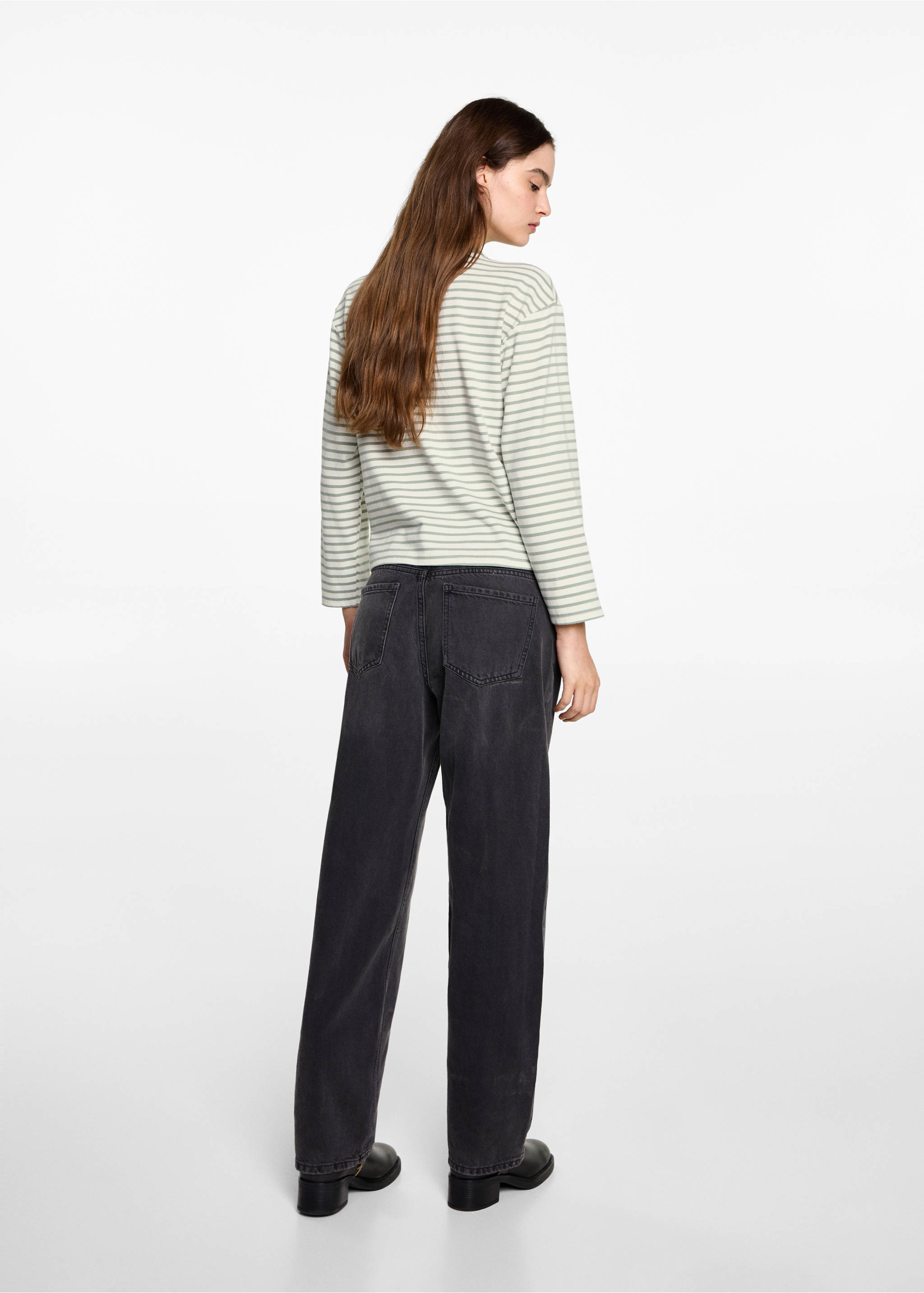 Striped long sleeves t-shirt - Reverse of the article, Green. Ref: 77038282-00.