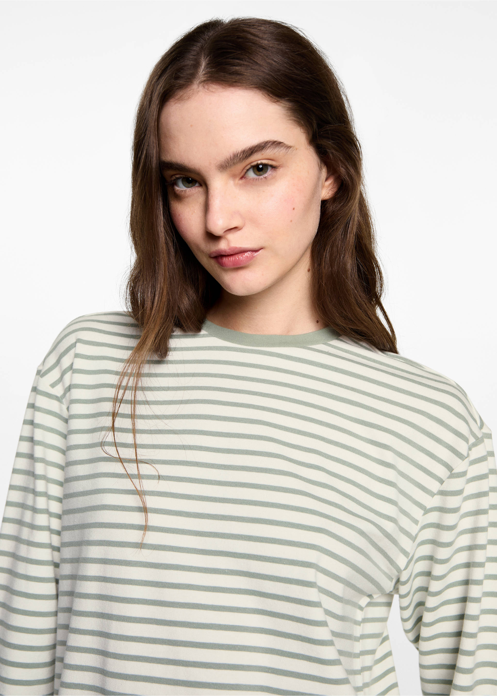 Striped long sleeves t-shirt - Details of the article 1, Green. Ref: 77038282-00.