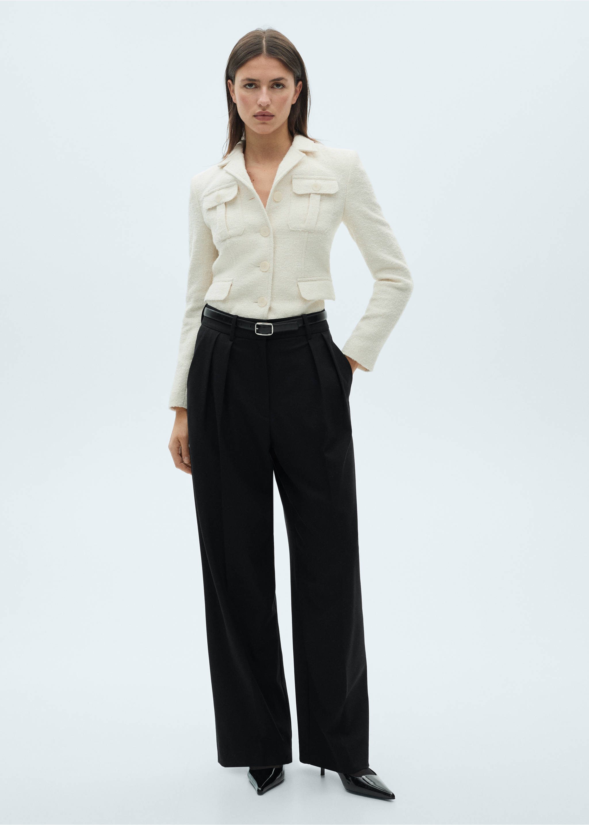 Wide leg pleated trousers - General plane, Black. Ref: 77038285-00.