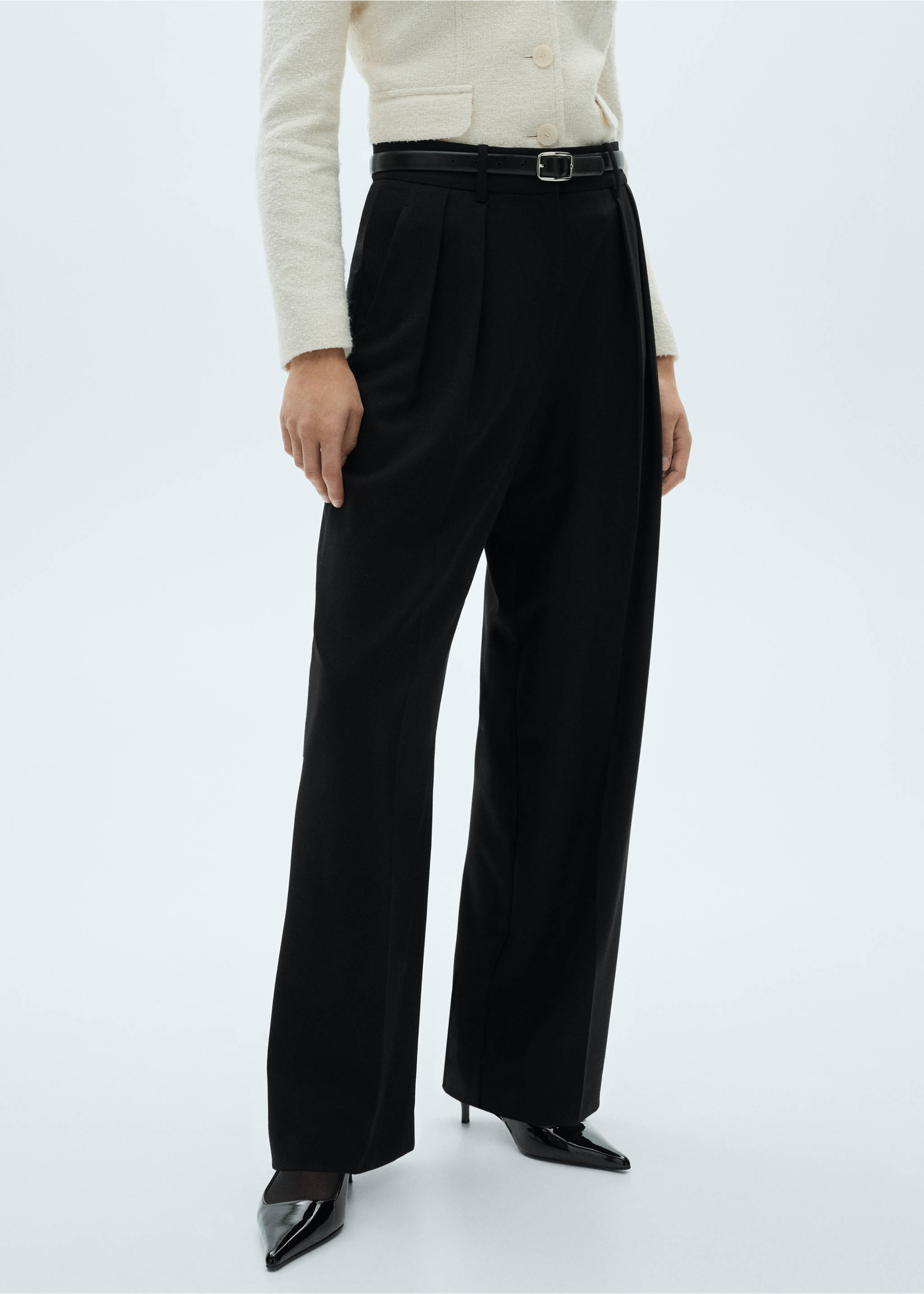 Wide leg pleated trousers - Medium plane, Black. Ref: 77038285-00.