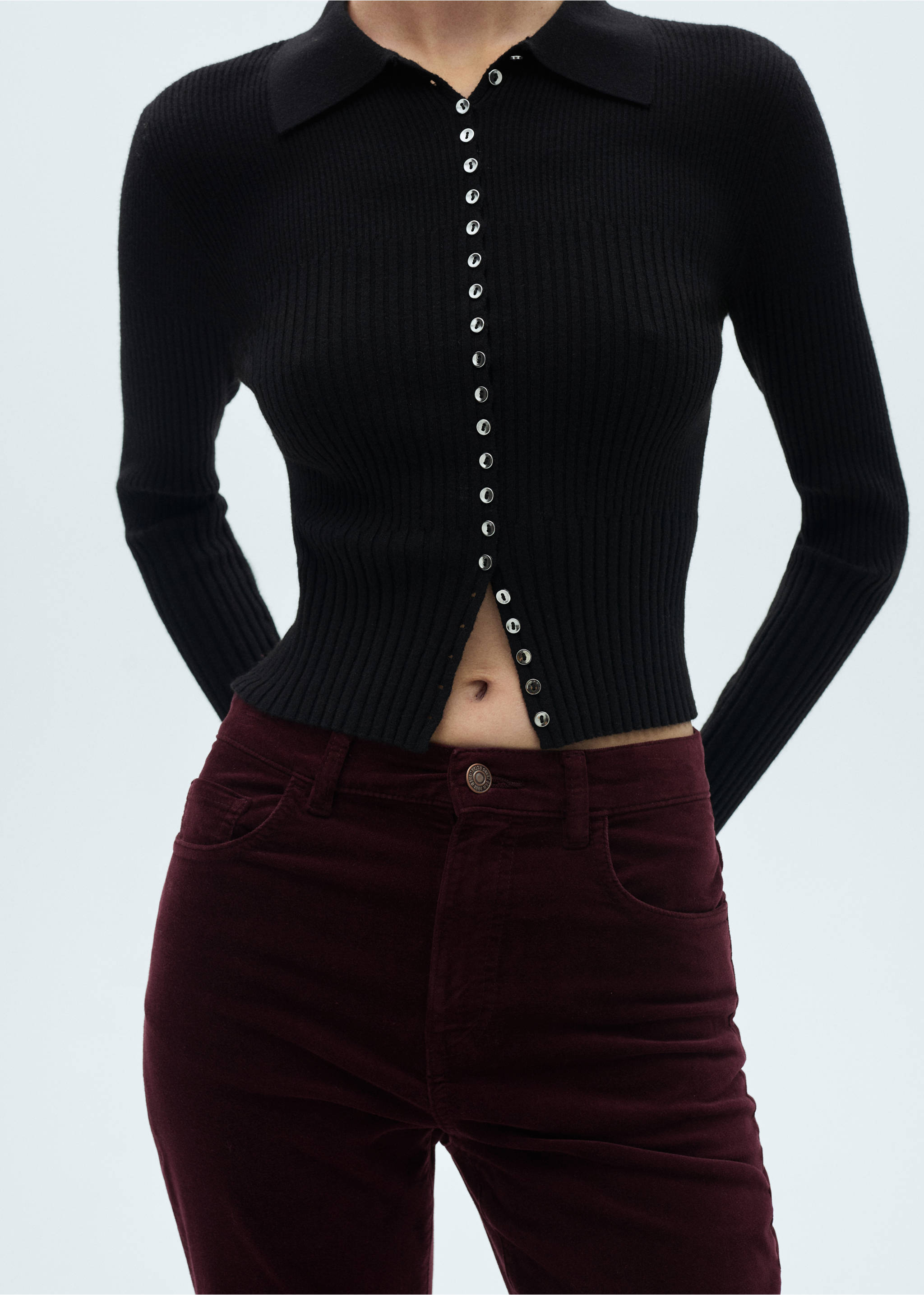 Jeans flare pana - Detalle del artículo 6, Vino. Ref: 77039031-00.