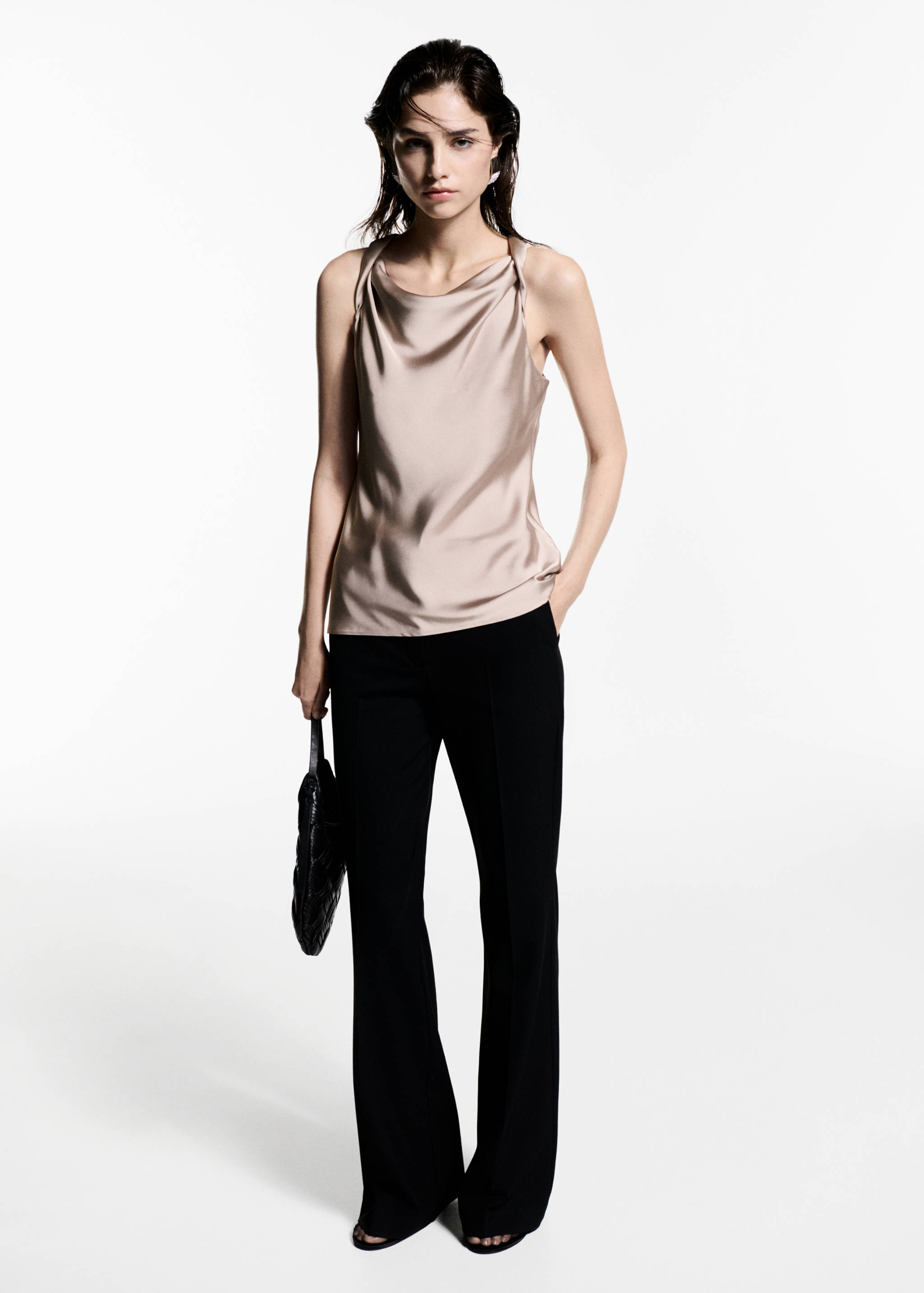 Draped neck satin top - General plane