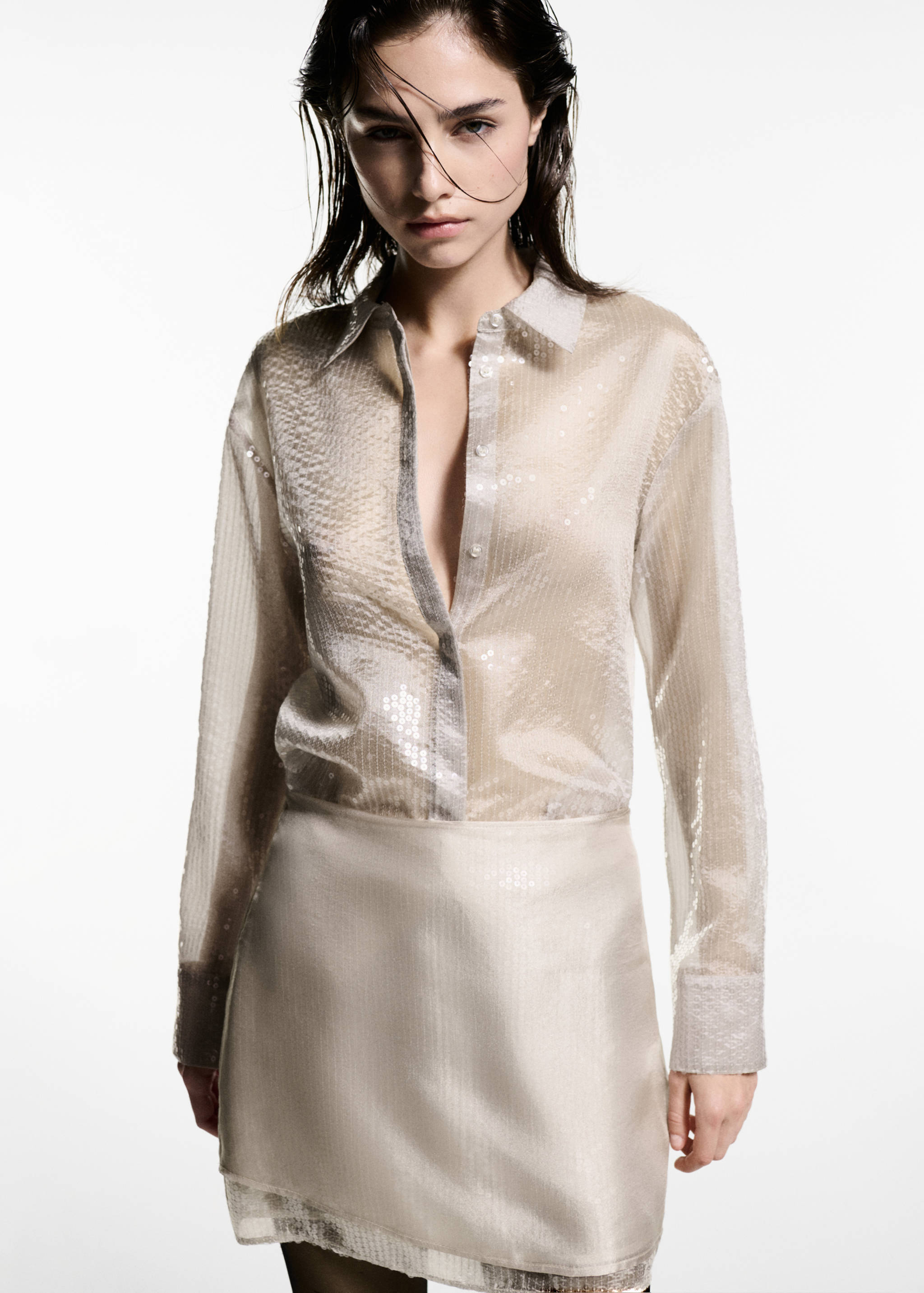 Semi-transparent sequined shirt - Medium plane