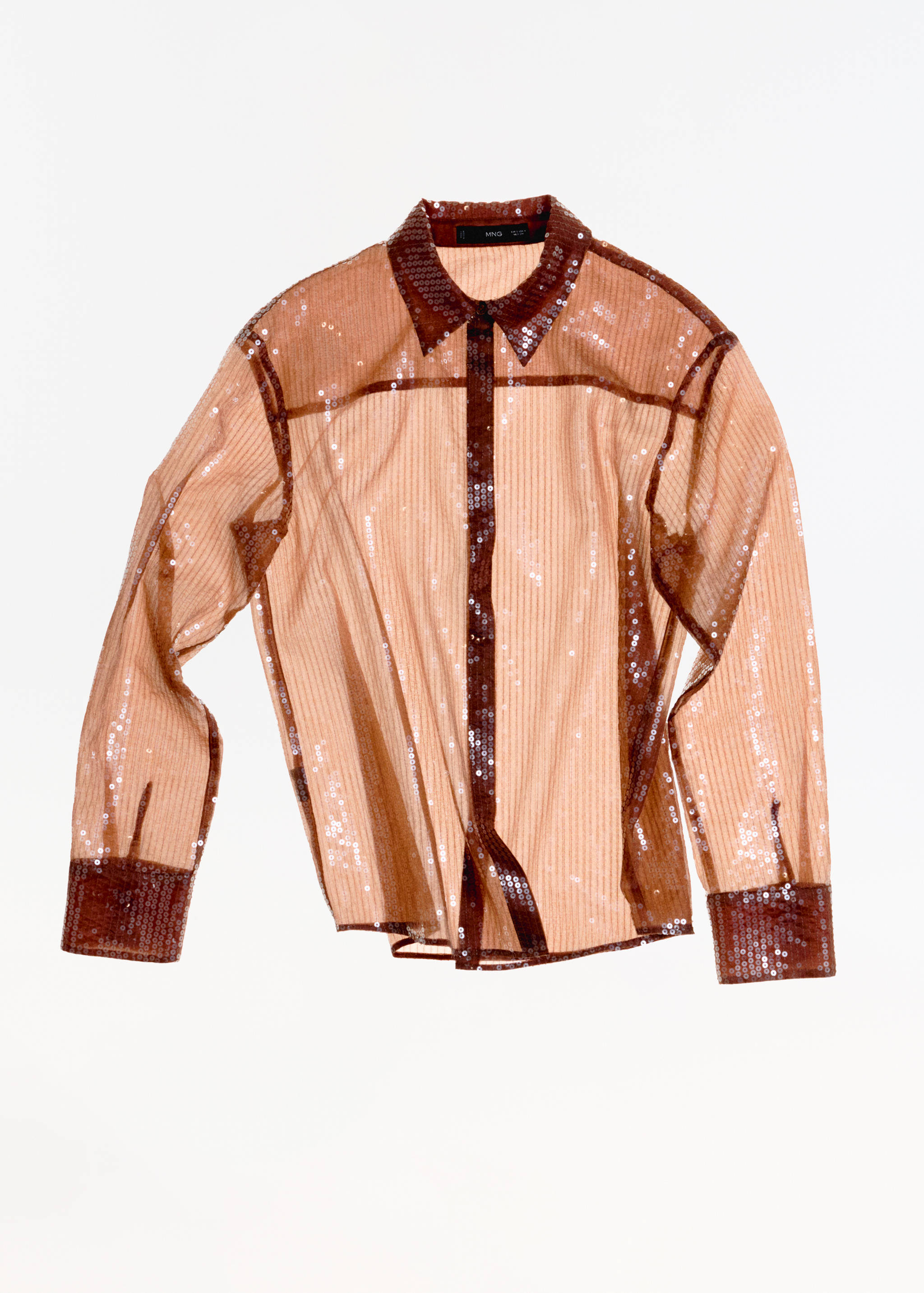 Halbdurchsichtiges Hemd mit Paillettenverzierung - Detail des Artikels 7, Braun. Ref: 77039035-00.