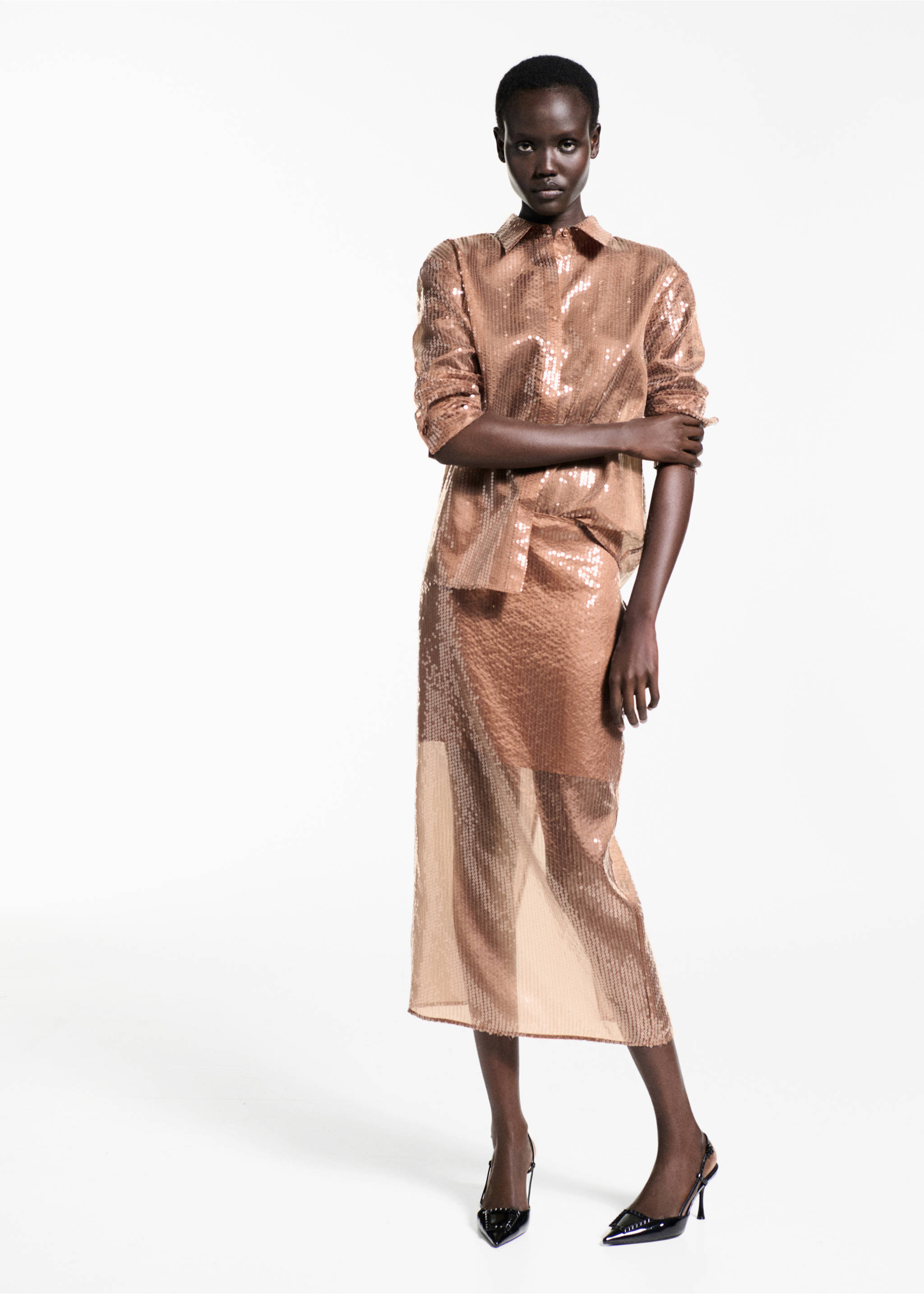 Sequin midi skirt - General plane, Brown. Ref: 77039036-00.