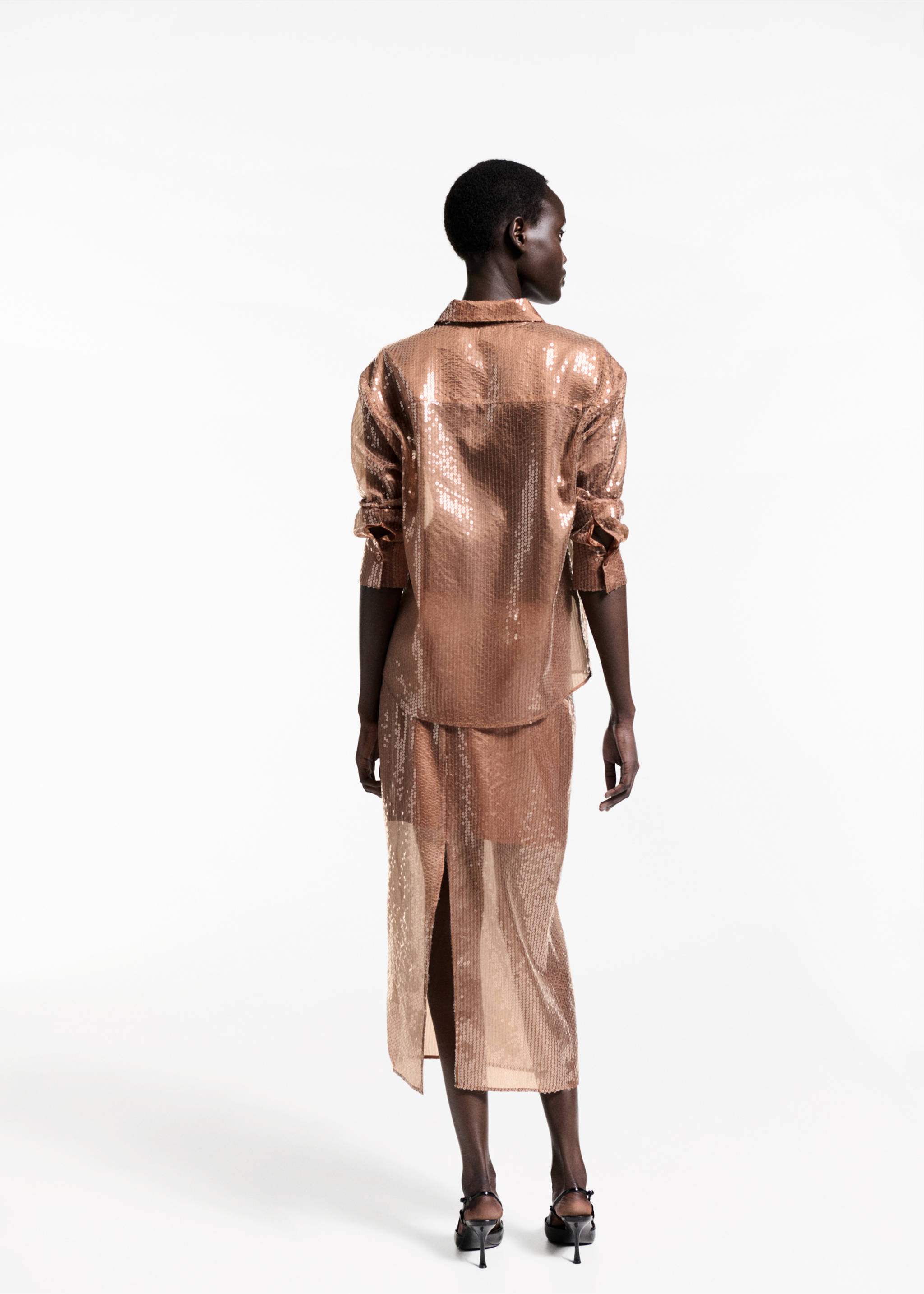 Sequin midi skirt - Reverse of the article, Brown. Ref: 77039036-00.