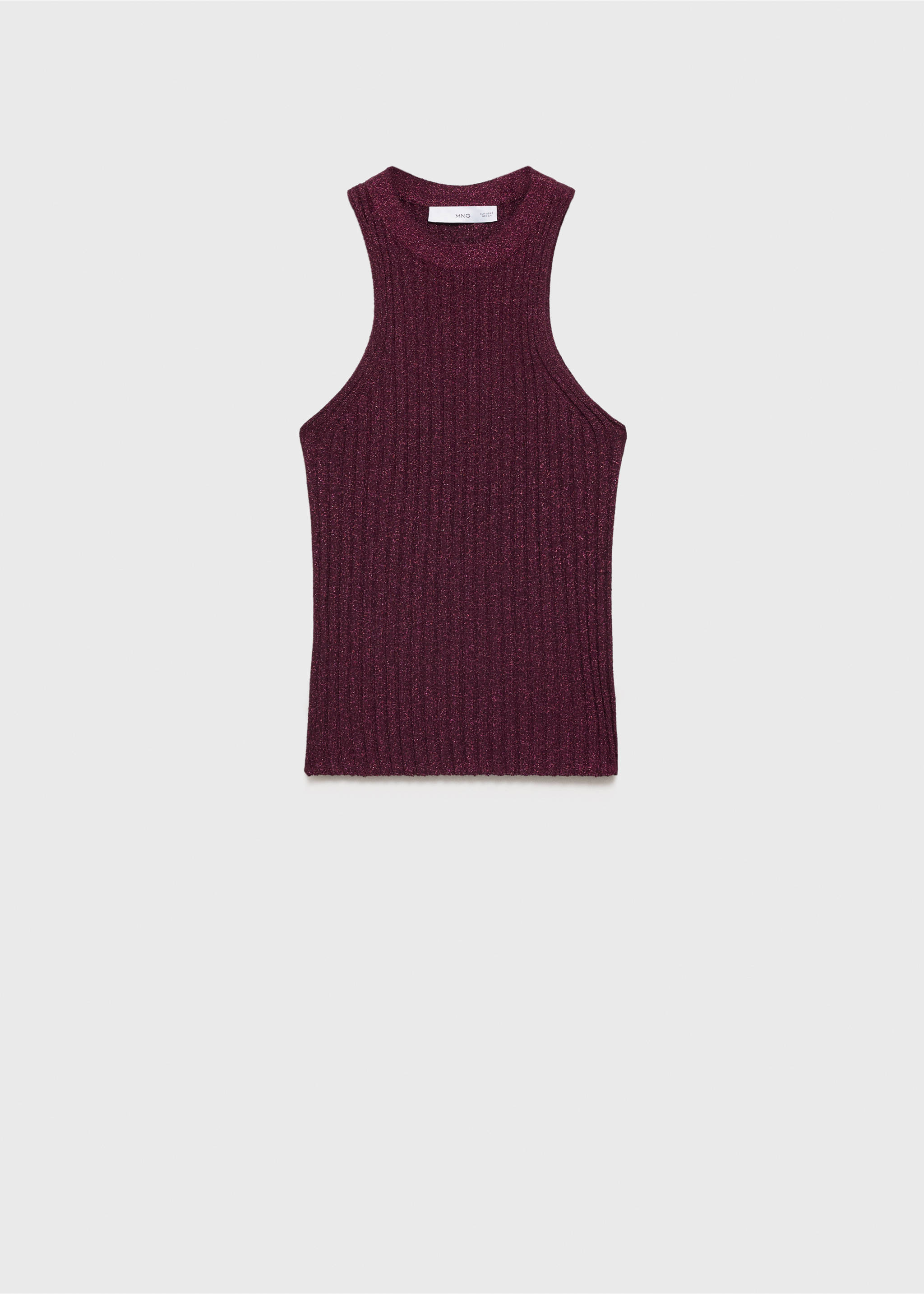 Halter-neck lurex knitted top - Article without model, Burgundy. Ref: 77039037-00.