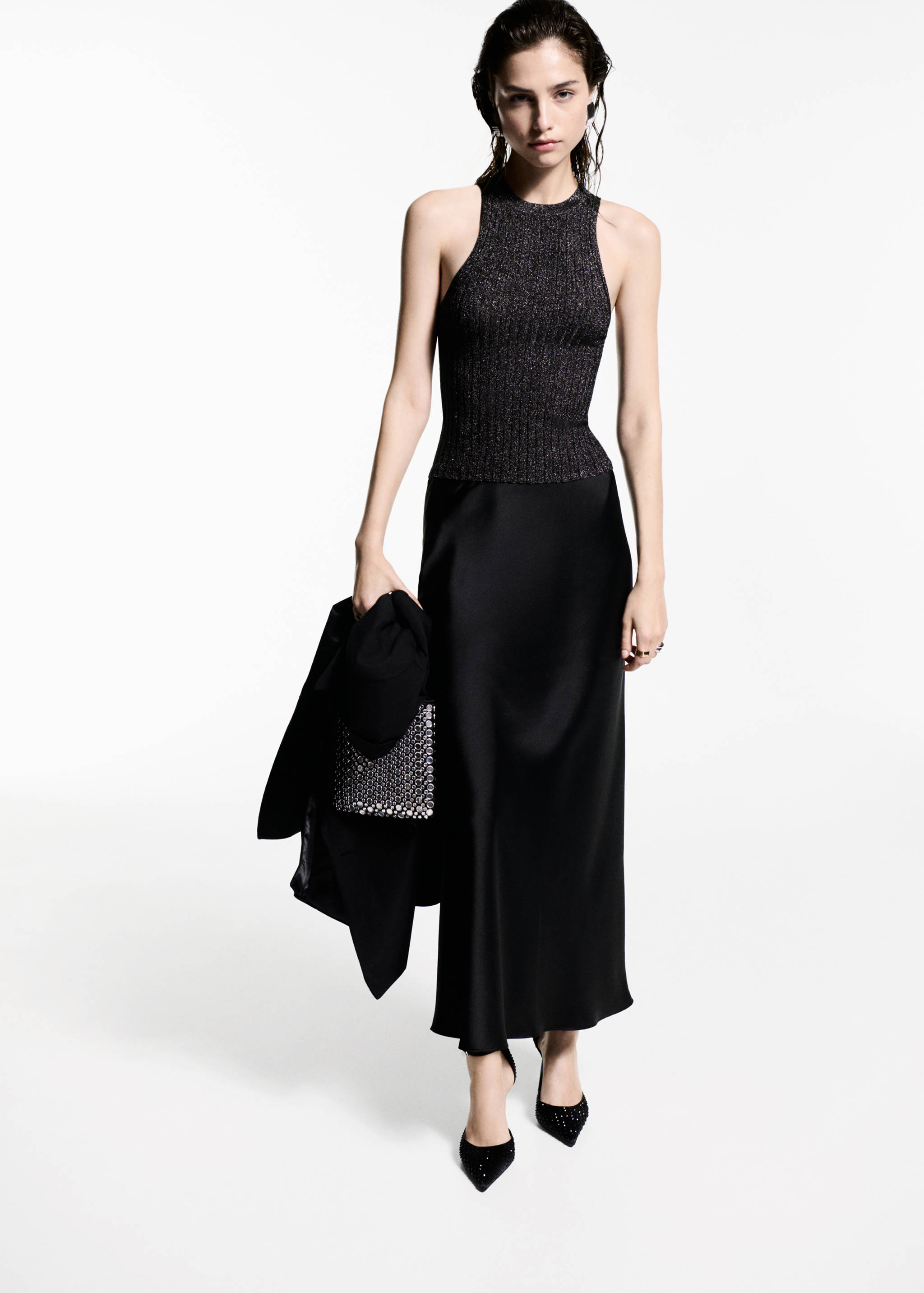 Halter-neck lurex knitted top - General plane