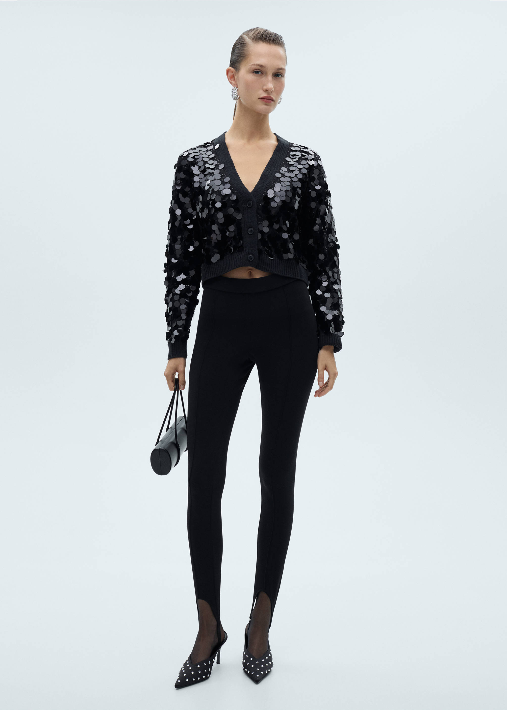 Paillettes knit cardigan - General plane, Black. Ref: 77039044-00.